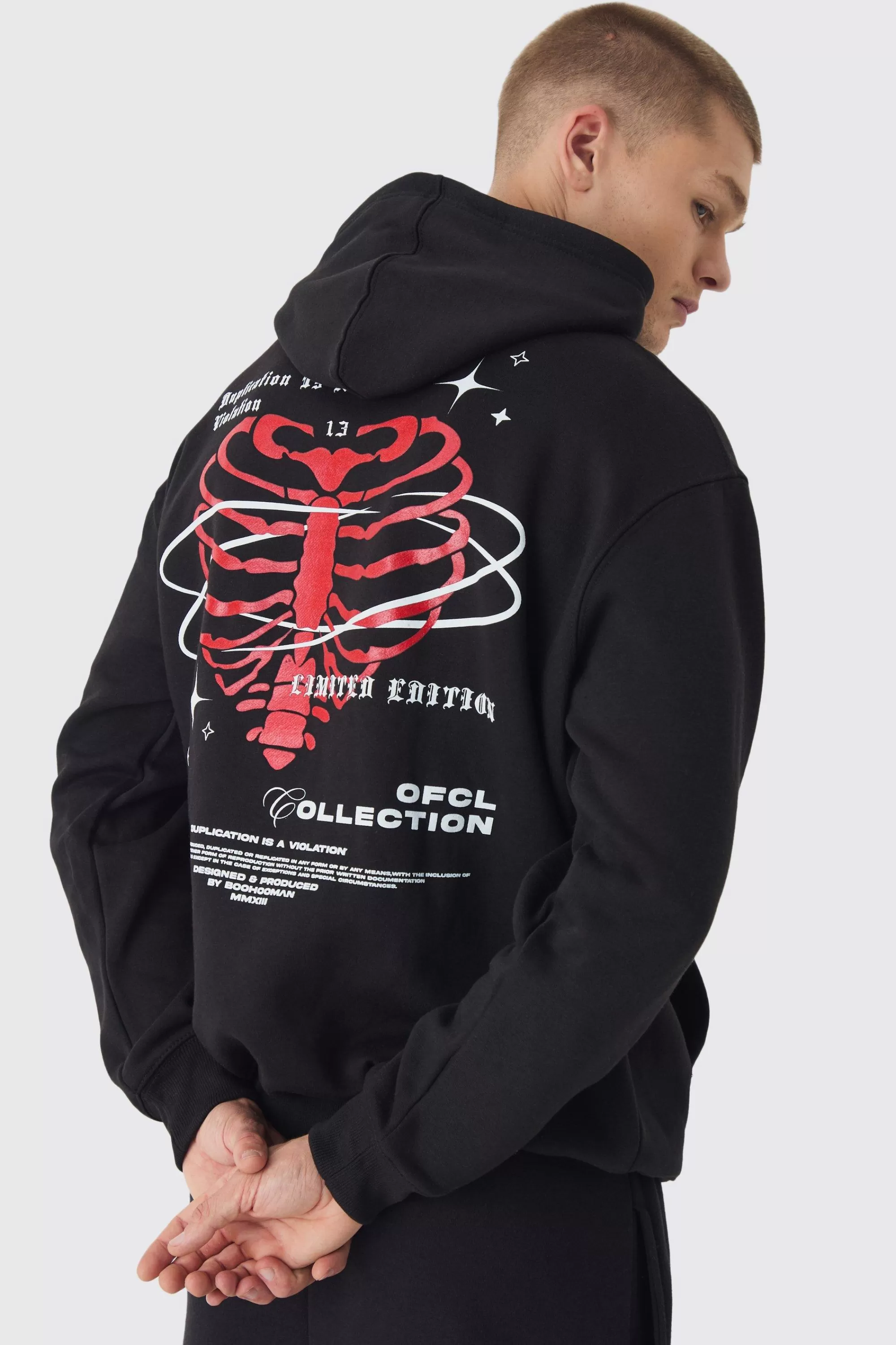boohooMAN Oversized Skeleton Heart Back Print Hoodie | UK