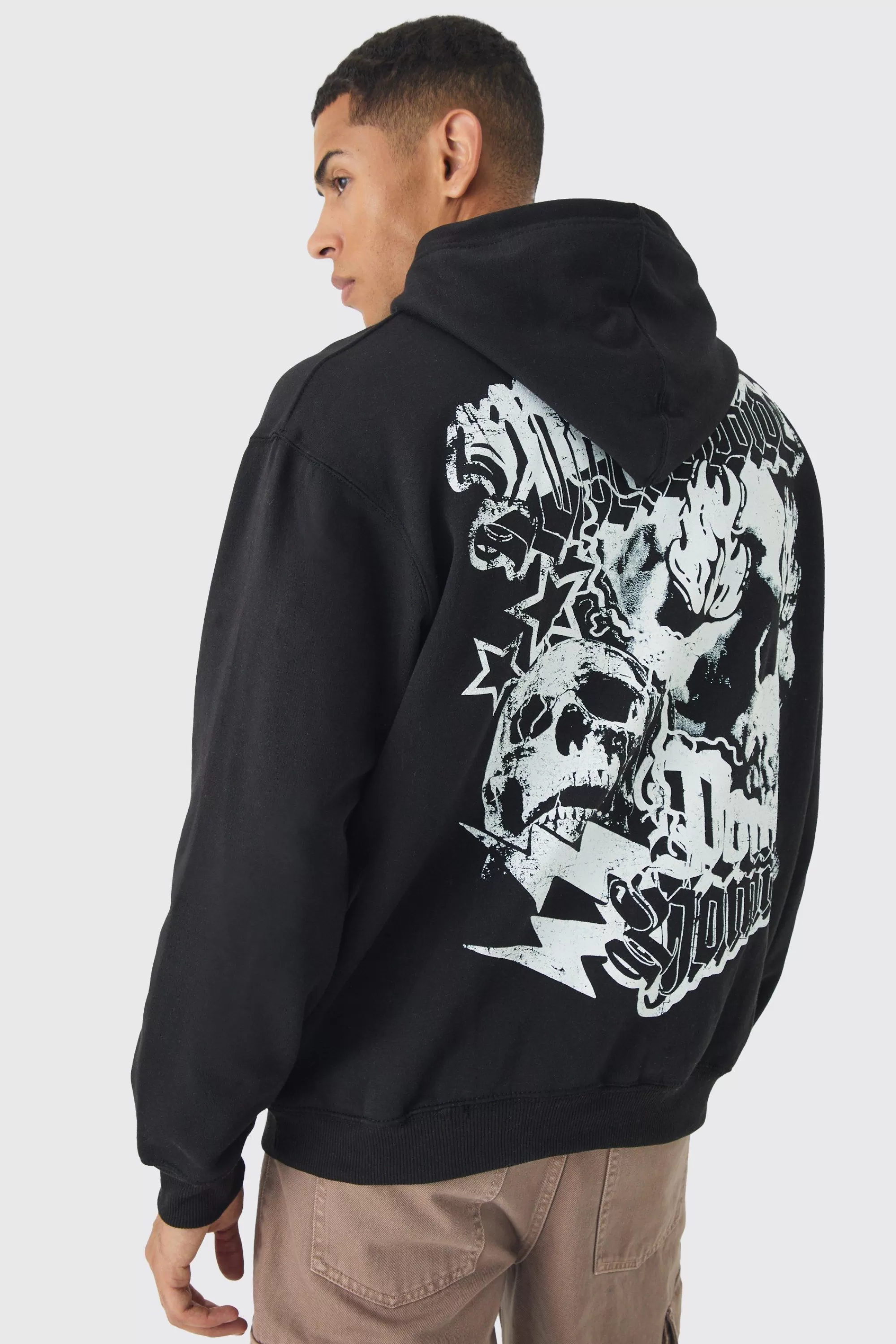 boohooMAN Oversized Skull Back Print Hoodie | UK