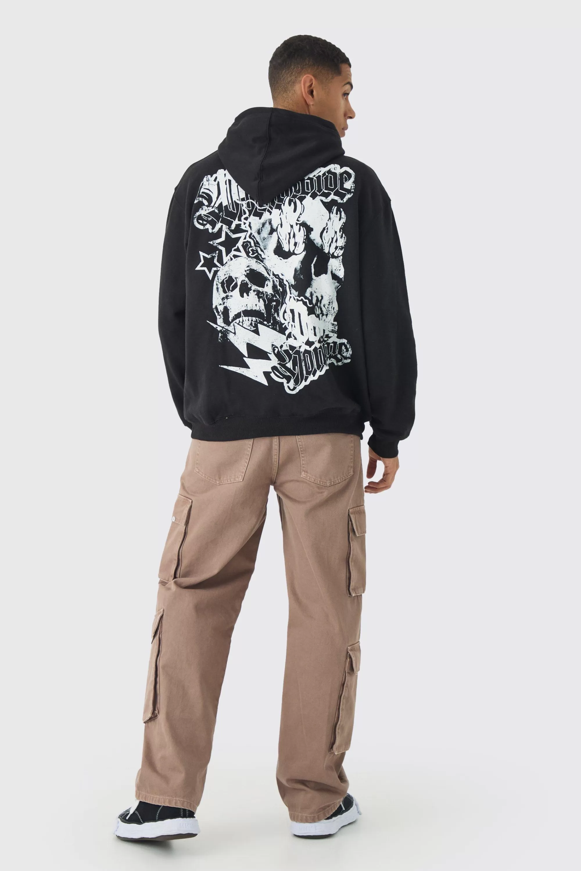 boohooMAN Oversized Skull Back Print Hoodie | UK