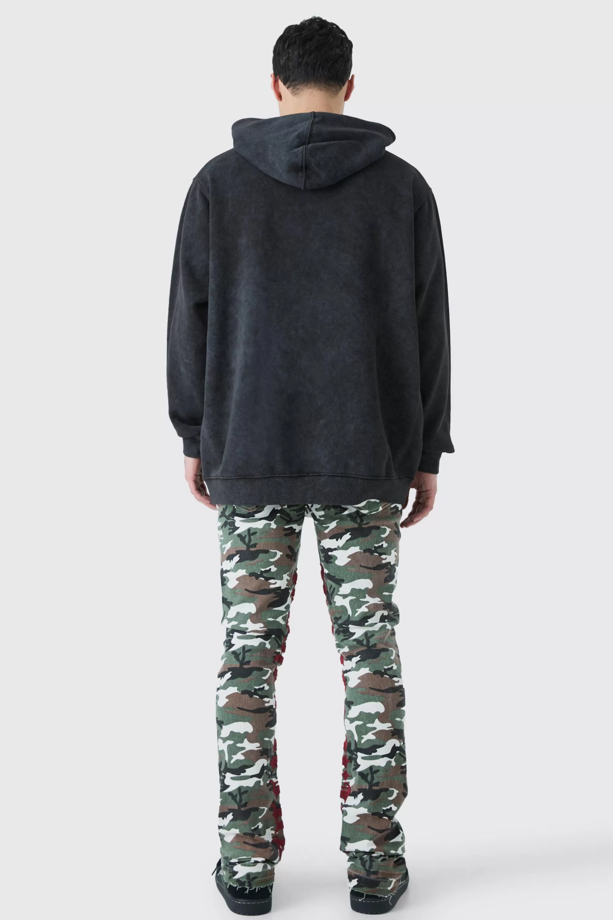 boohooMAN Oversized Skull Graphic Acid Wash Hoodie | UK