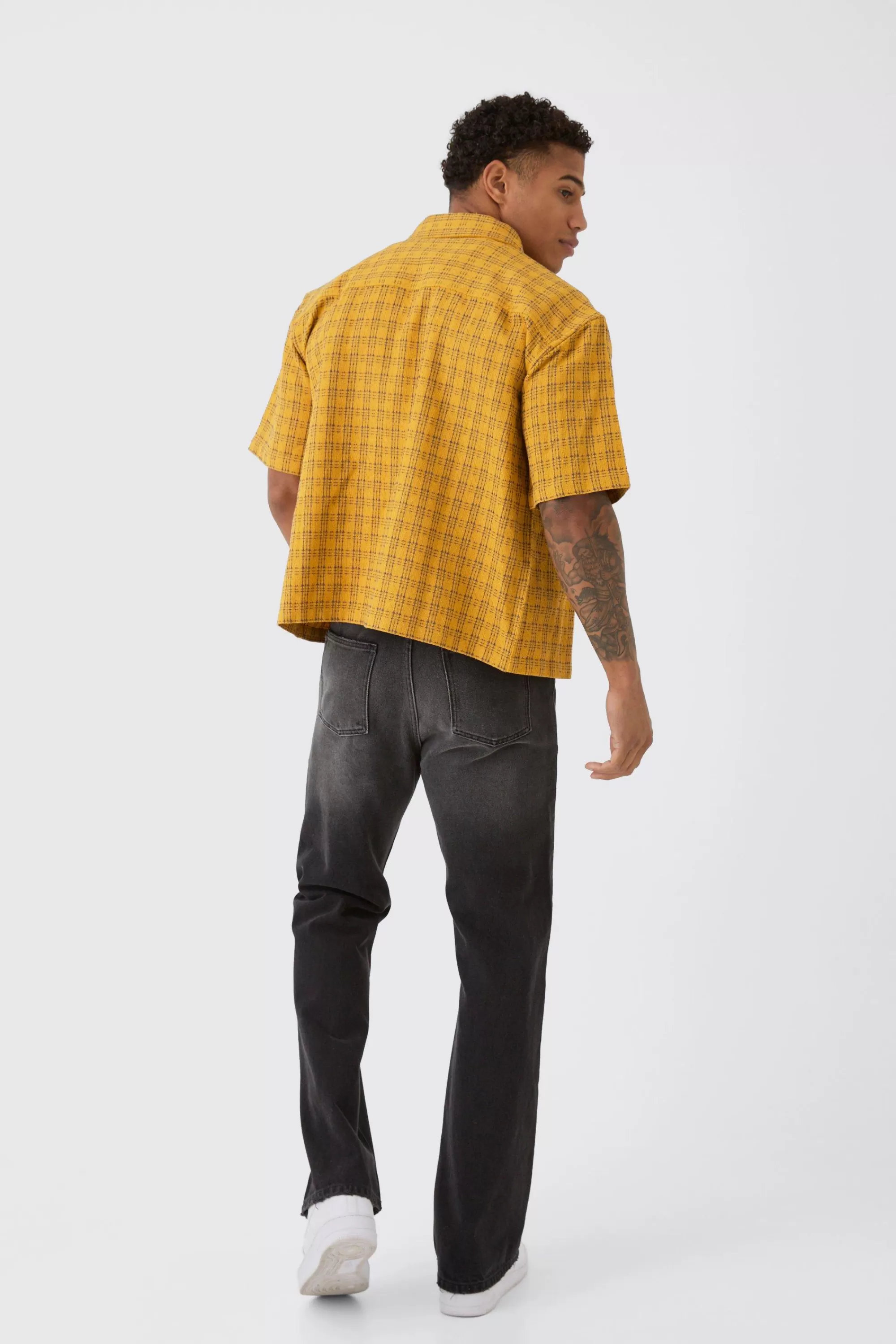 boohooMAN Oversized Small Check Double Pocket Boxy Shirt | UK