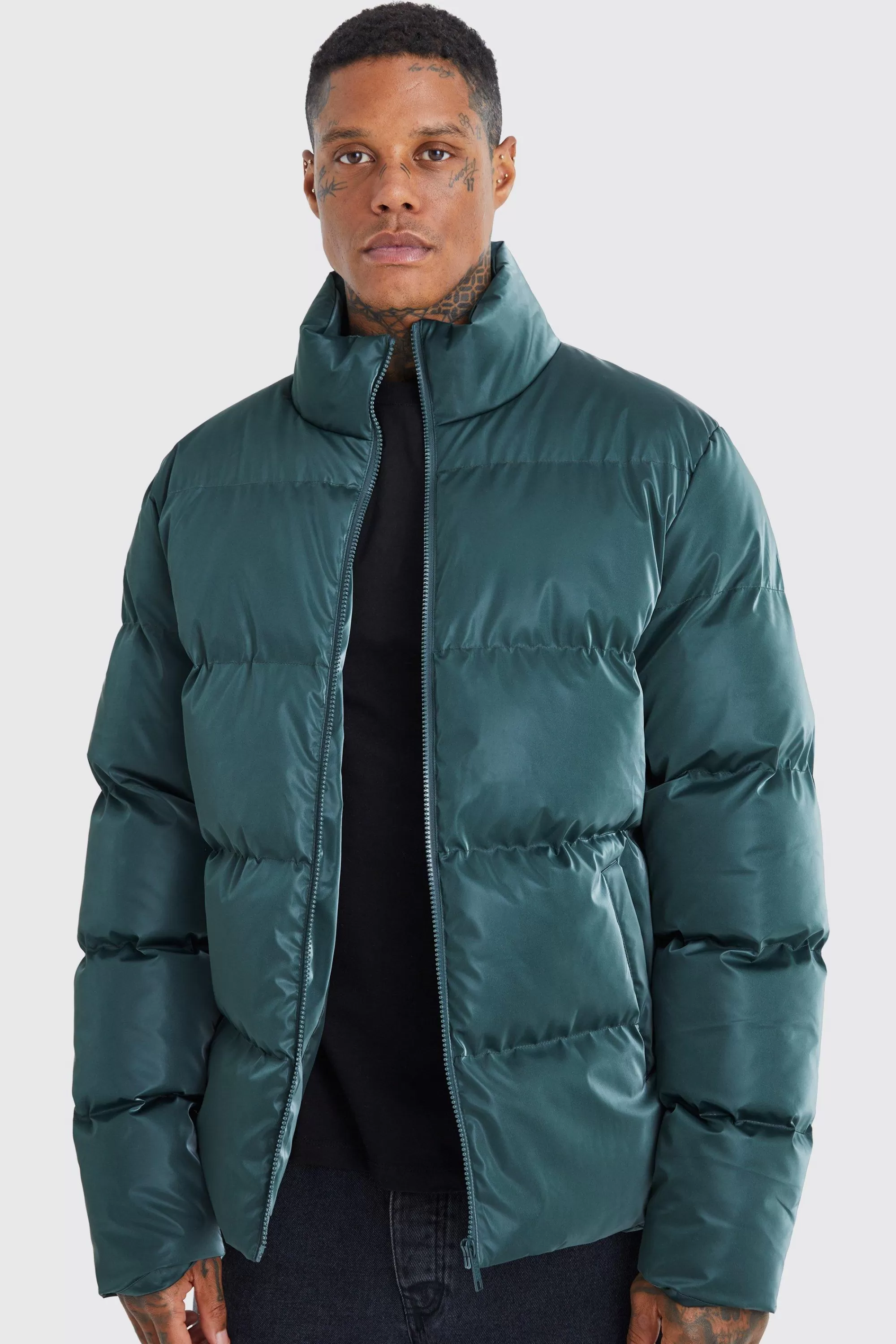 boohooMAN Oversized Soft Sheen Nylon Puffer | UK