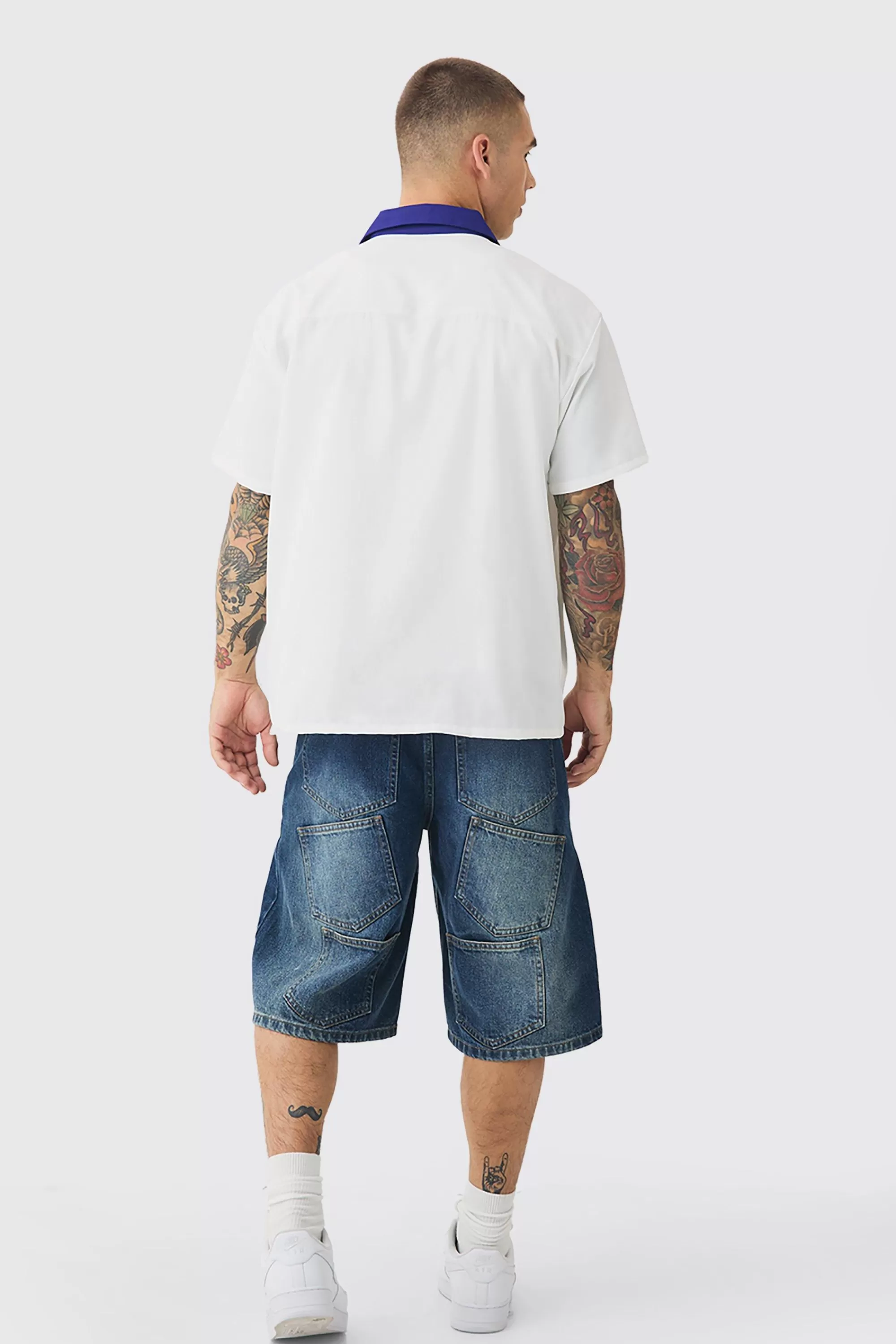 boohooMAN Oversized Soft Twill Contrast Pocket Bowling Shirt | UK