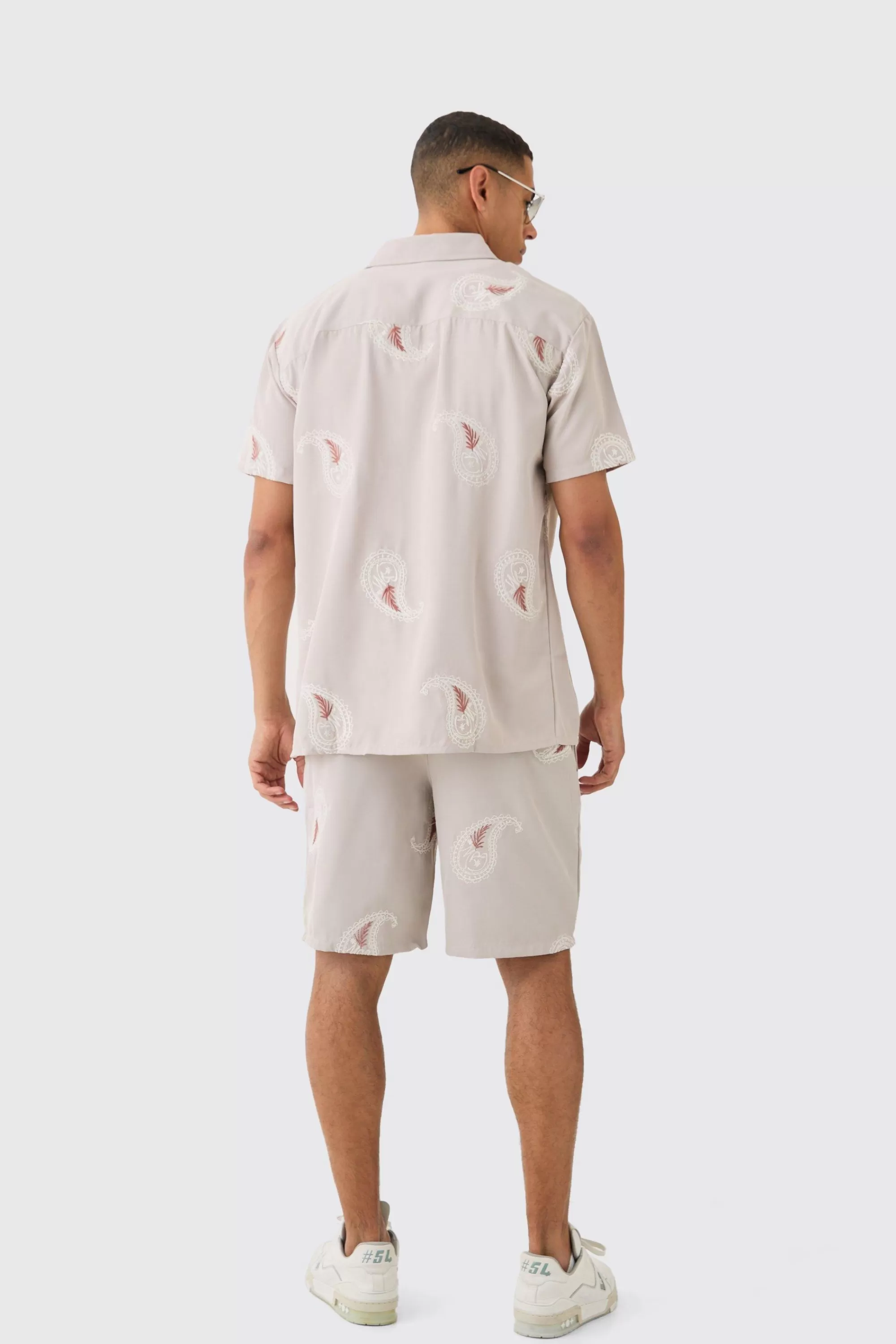 boohooMAN Oversized Soft Twill Paisley Embroidered Shirt And Short | UK