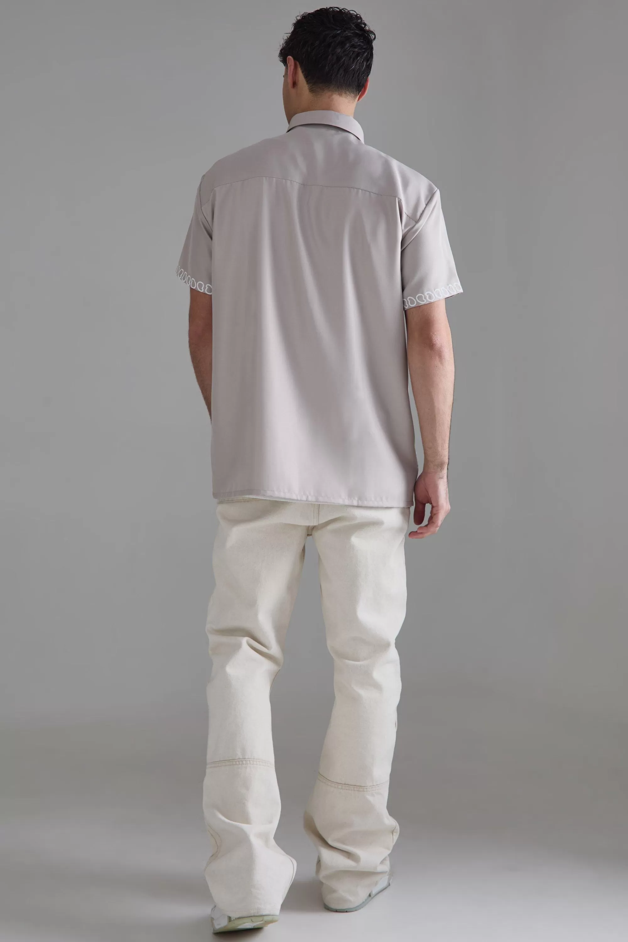 boohooMAN Oversized Soft Twill Printed Hem Shirt | UK