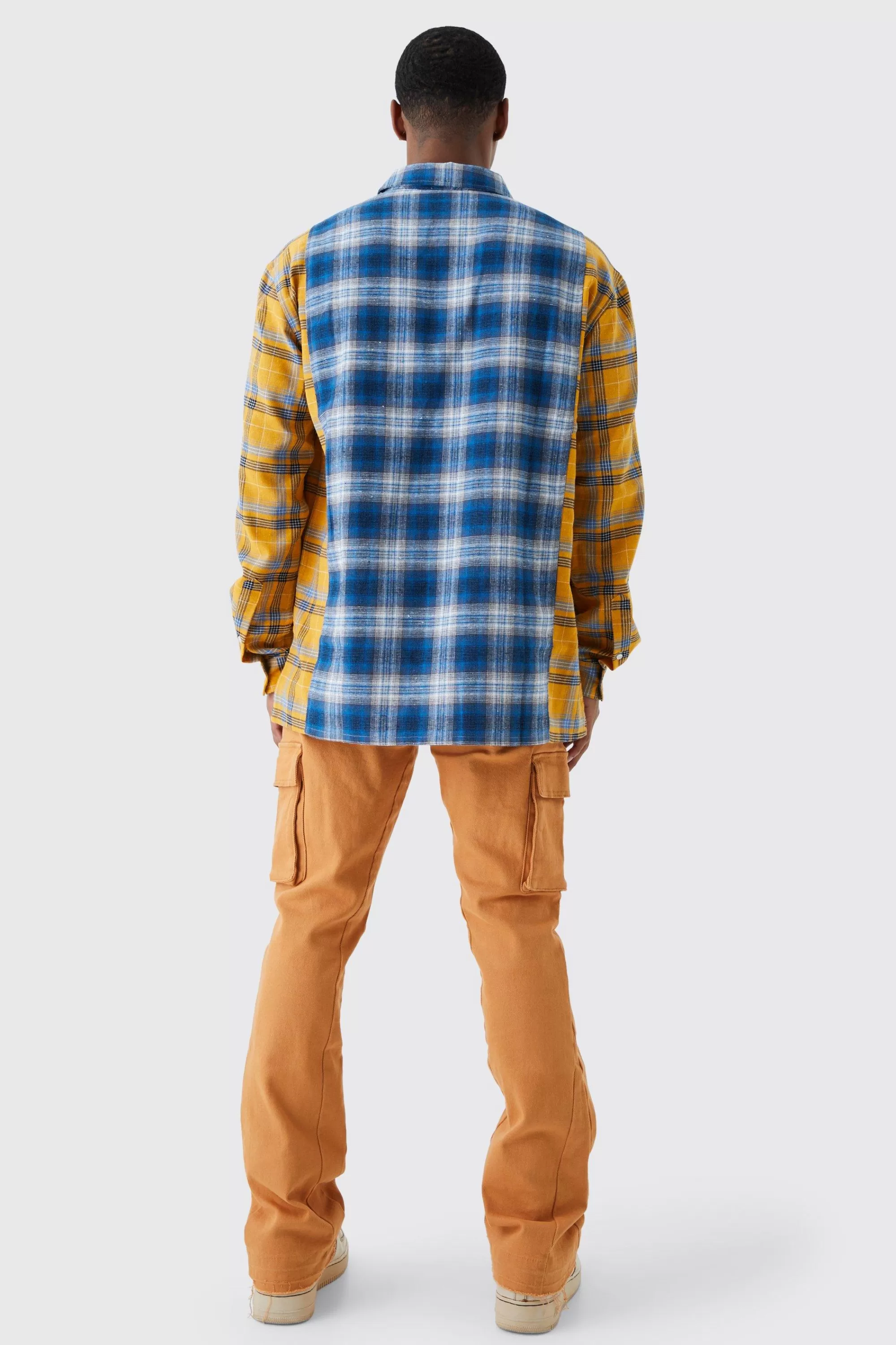 boohooMAN Oversized Spliced Checked Shirt | UK