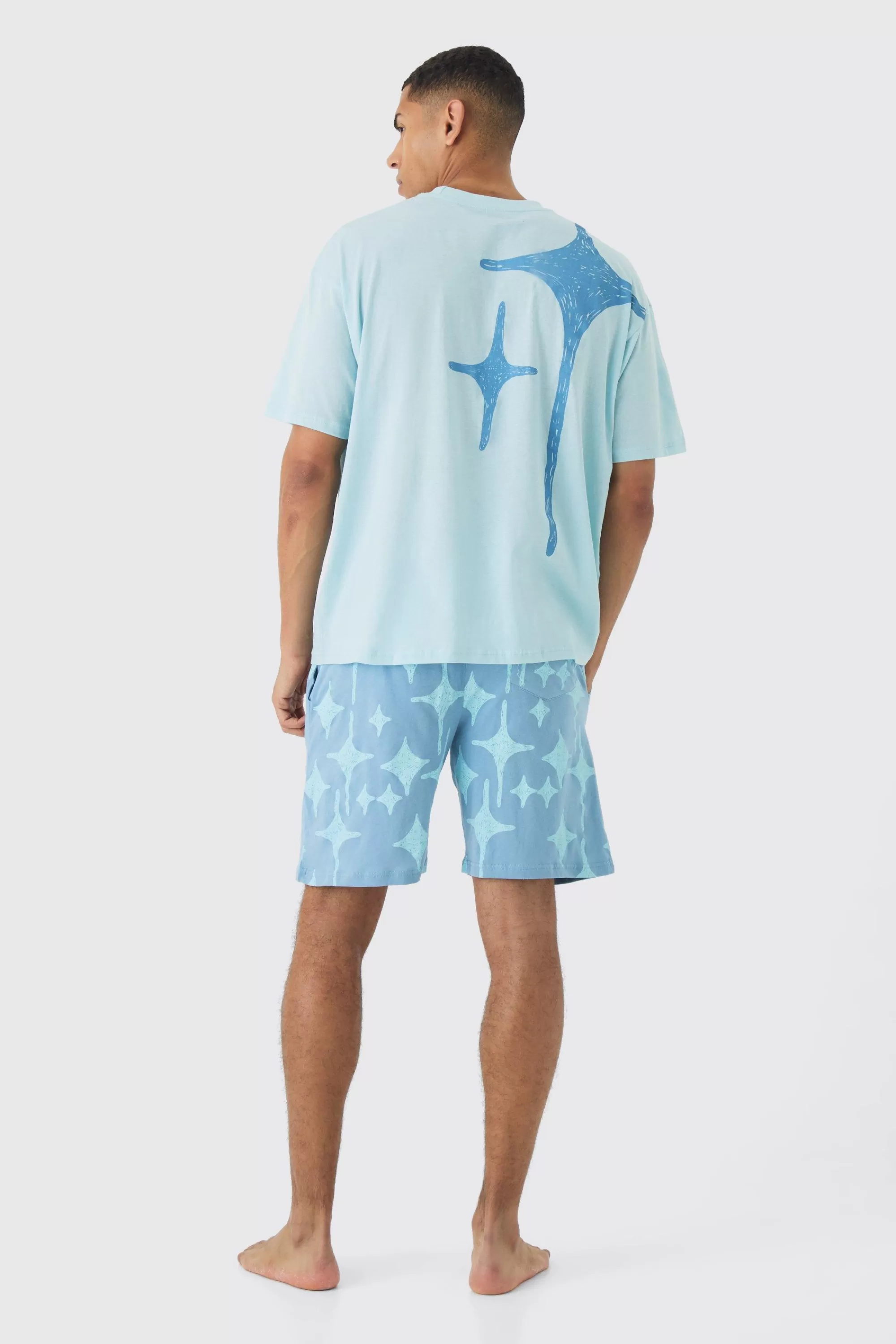 boohooMAN Oversized Star Graphic Short Lounge Set | UK