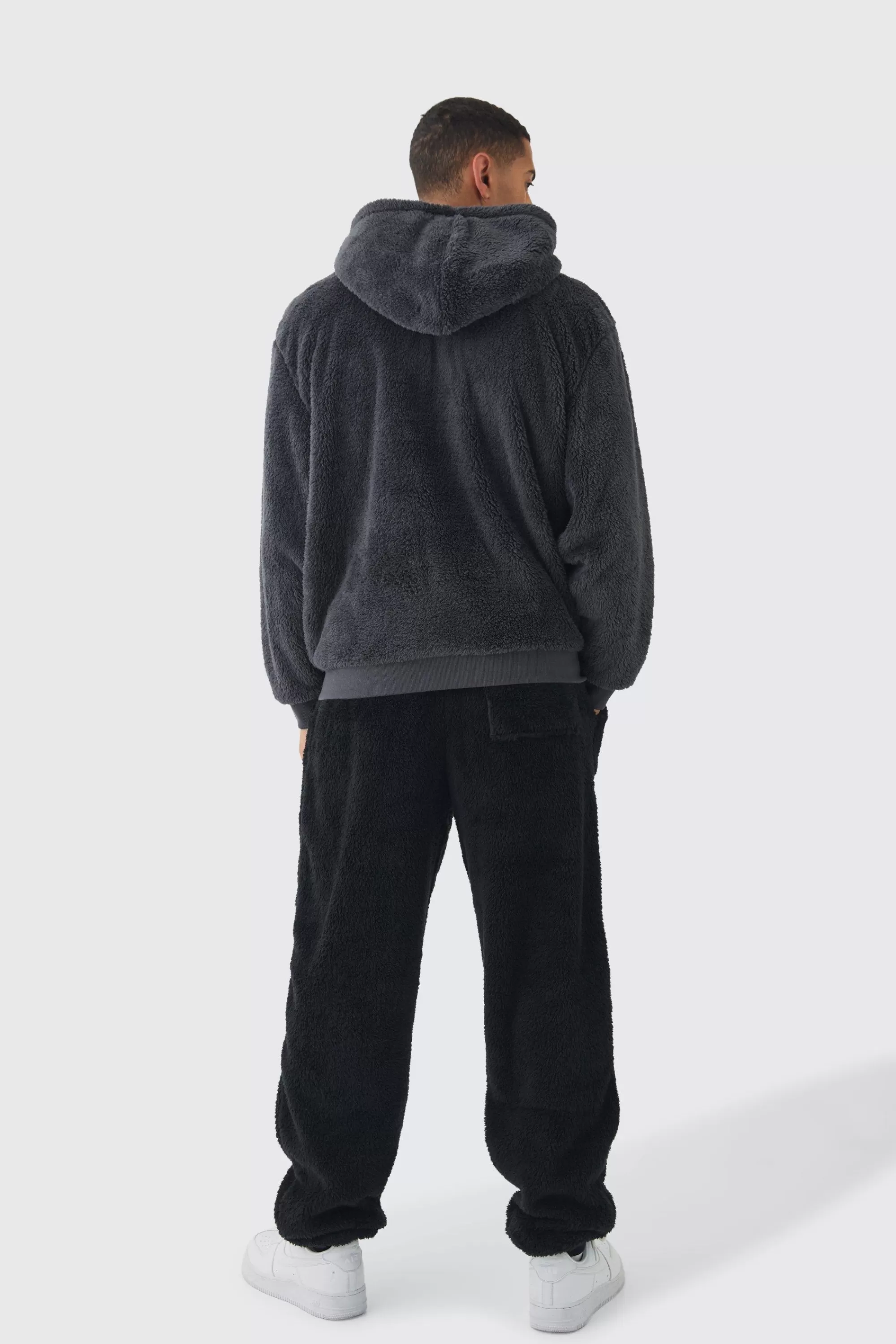 boohooMAN Oversized Teddy Borg Cuffed Joggers | UK