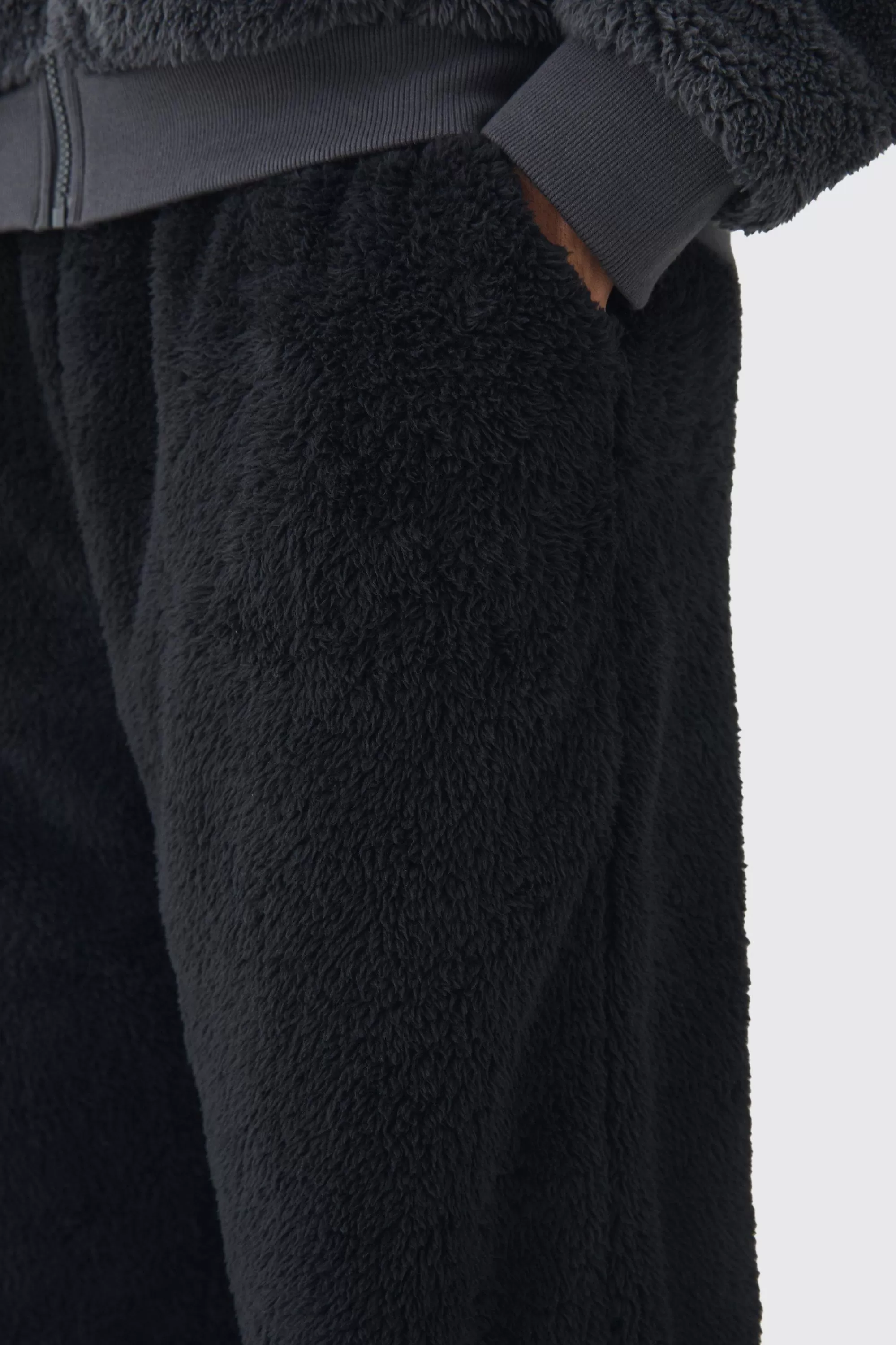 boohooMAN Oversized Teddy Borg Cuffed Joggers | UK