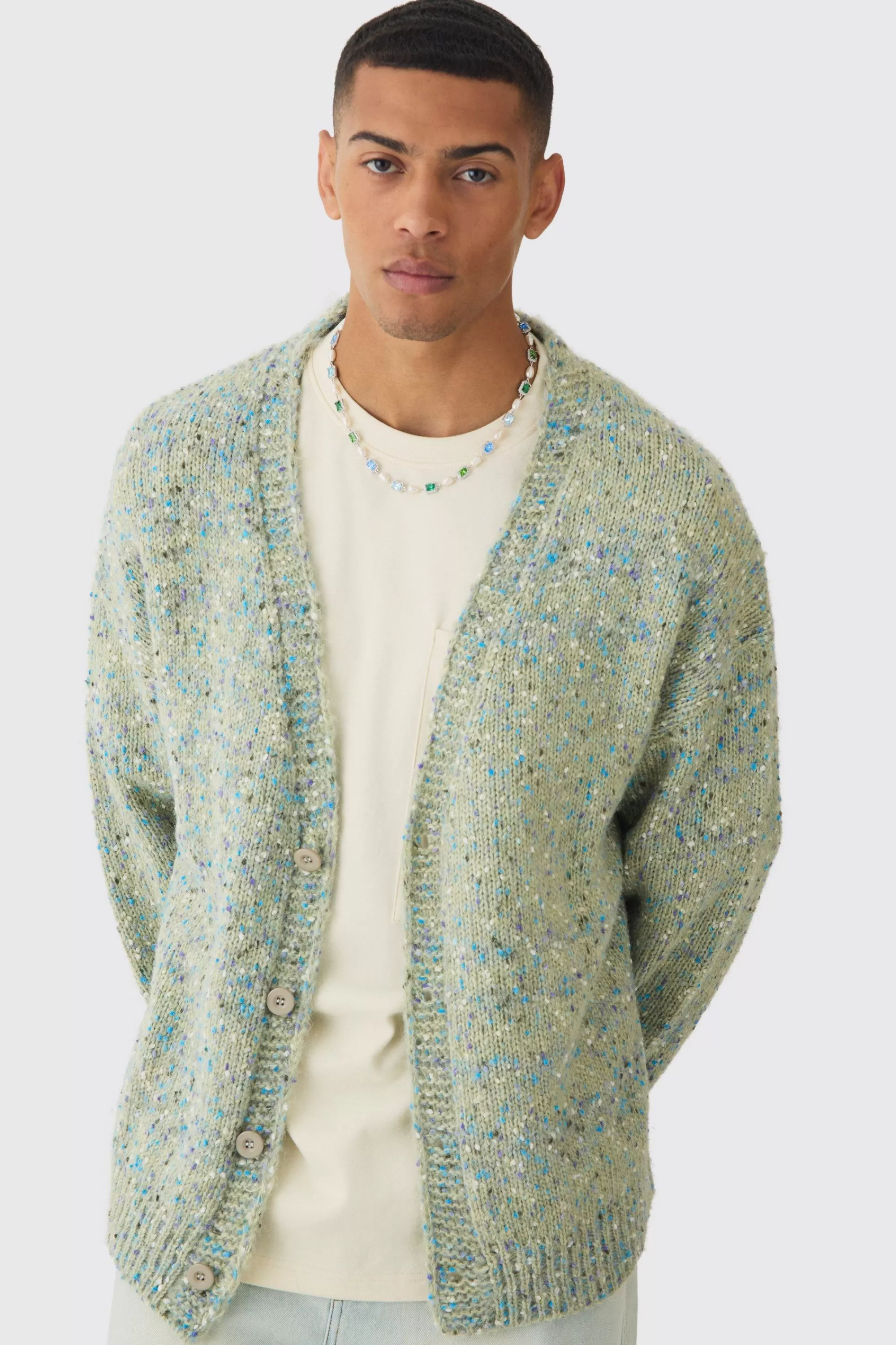 boohooMAN Oversized Textured Brushed Knitted Cardigan | UK
