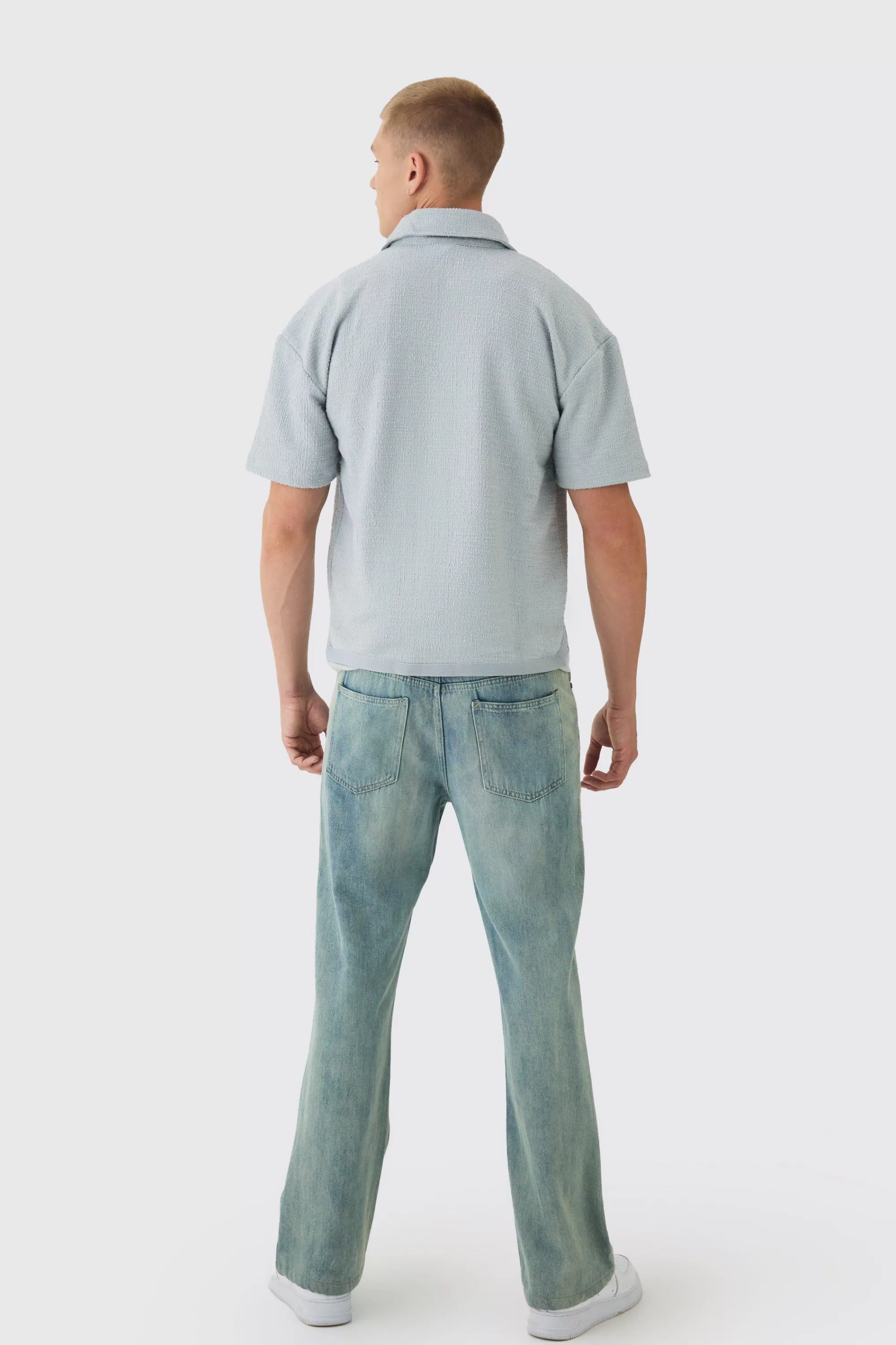 boohooMAN Oversized Textured Embroidered Shirt | UK
