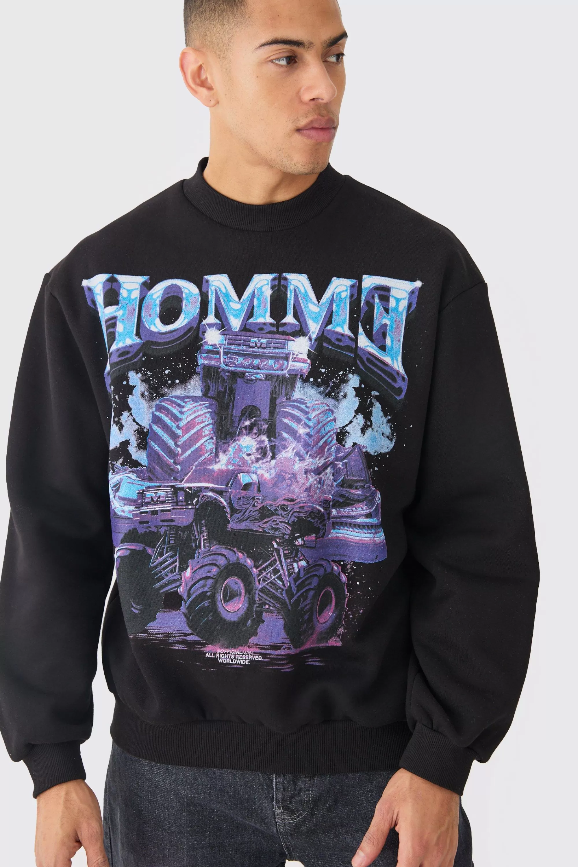 boohooMAN Oversized Truck Graphic Sweatshirt | UK