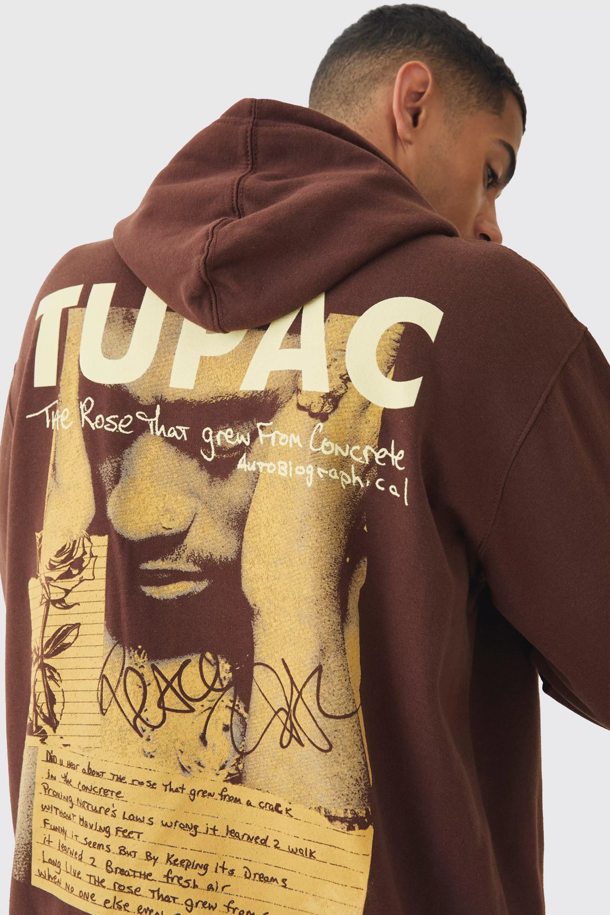 boohooMAN Oversized Tupac Wash License Print Hoodie | UK