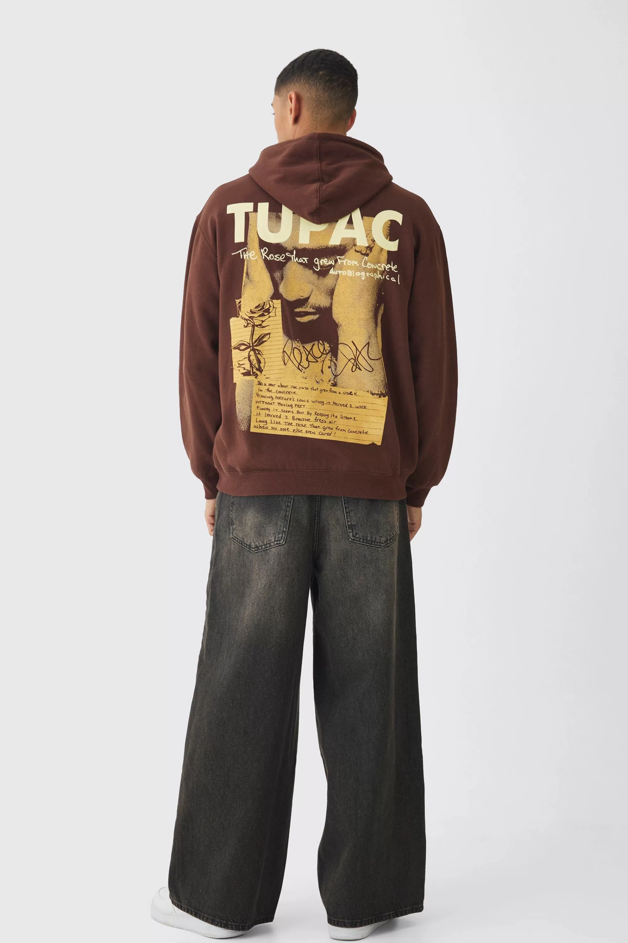boohooMAN Oversized Tupac Wash License Print Hoodie | UK