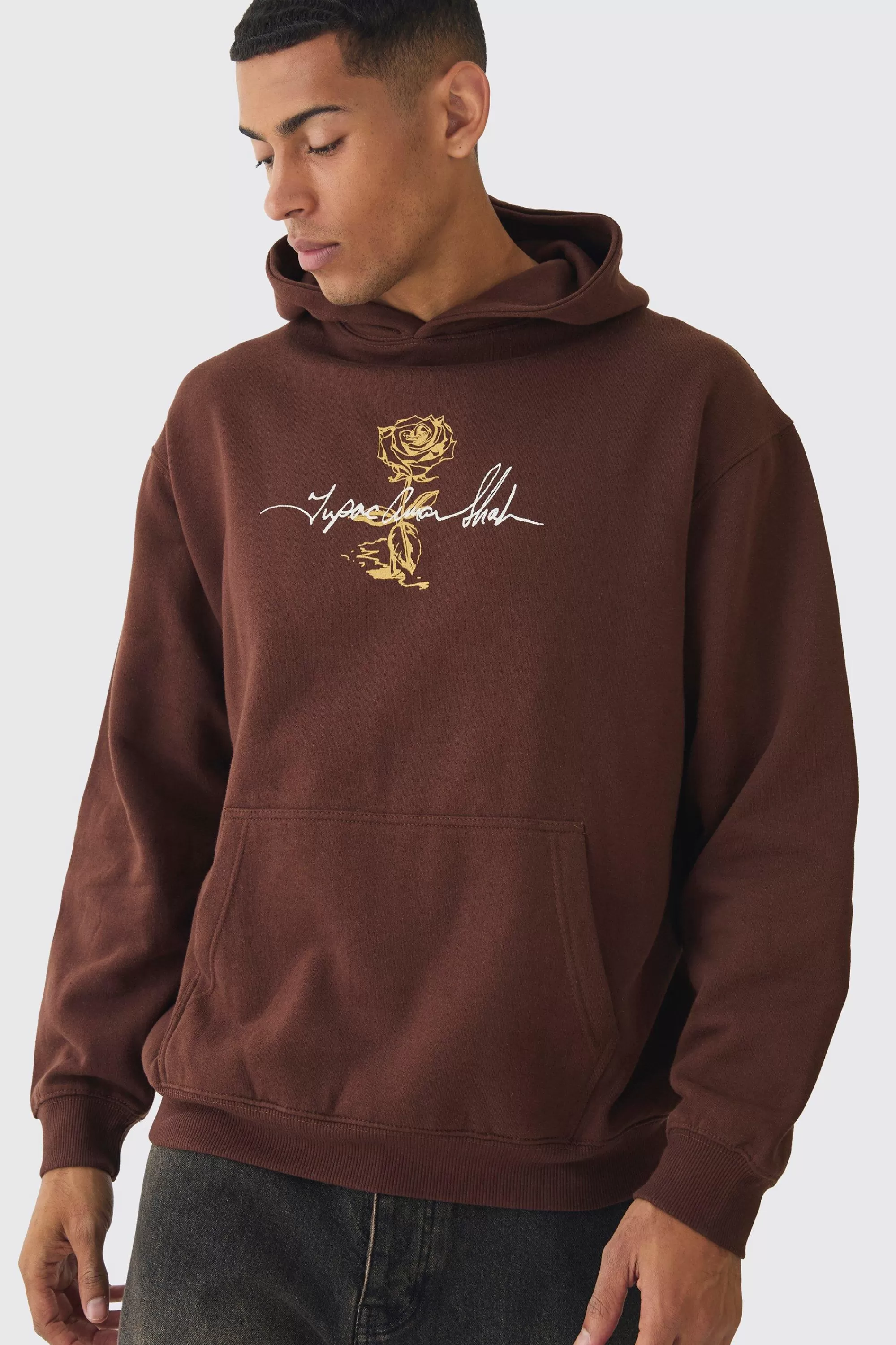 boohooMAN Oversized Tupac Wash License Print Hoodie | UK