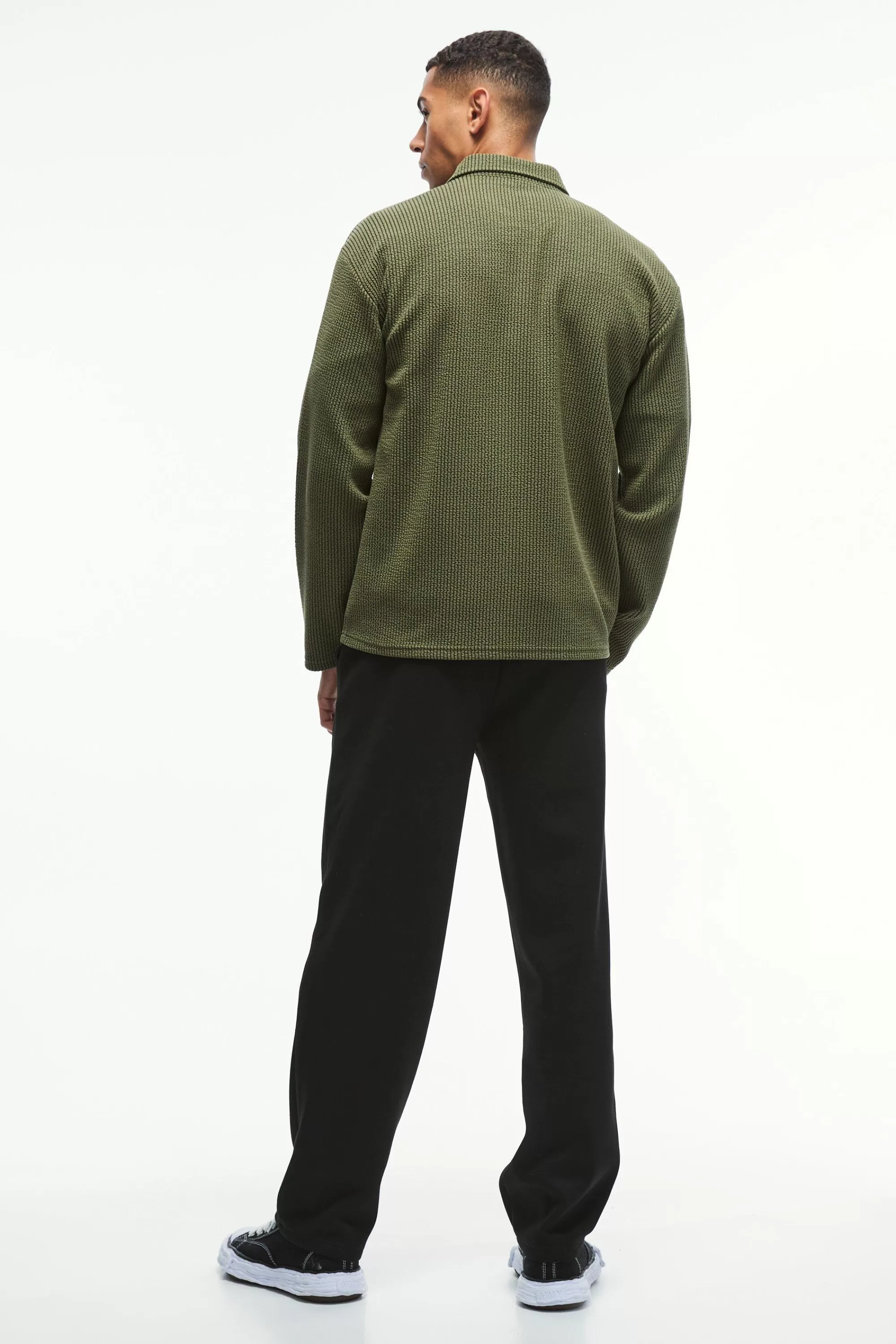 boohooMAN Oversized Two-tone Zip Through Ribbed Jersey Shirt | UK