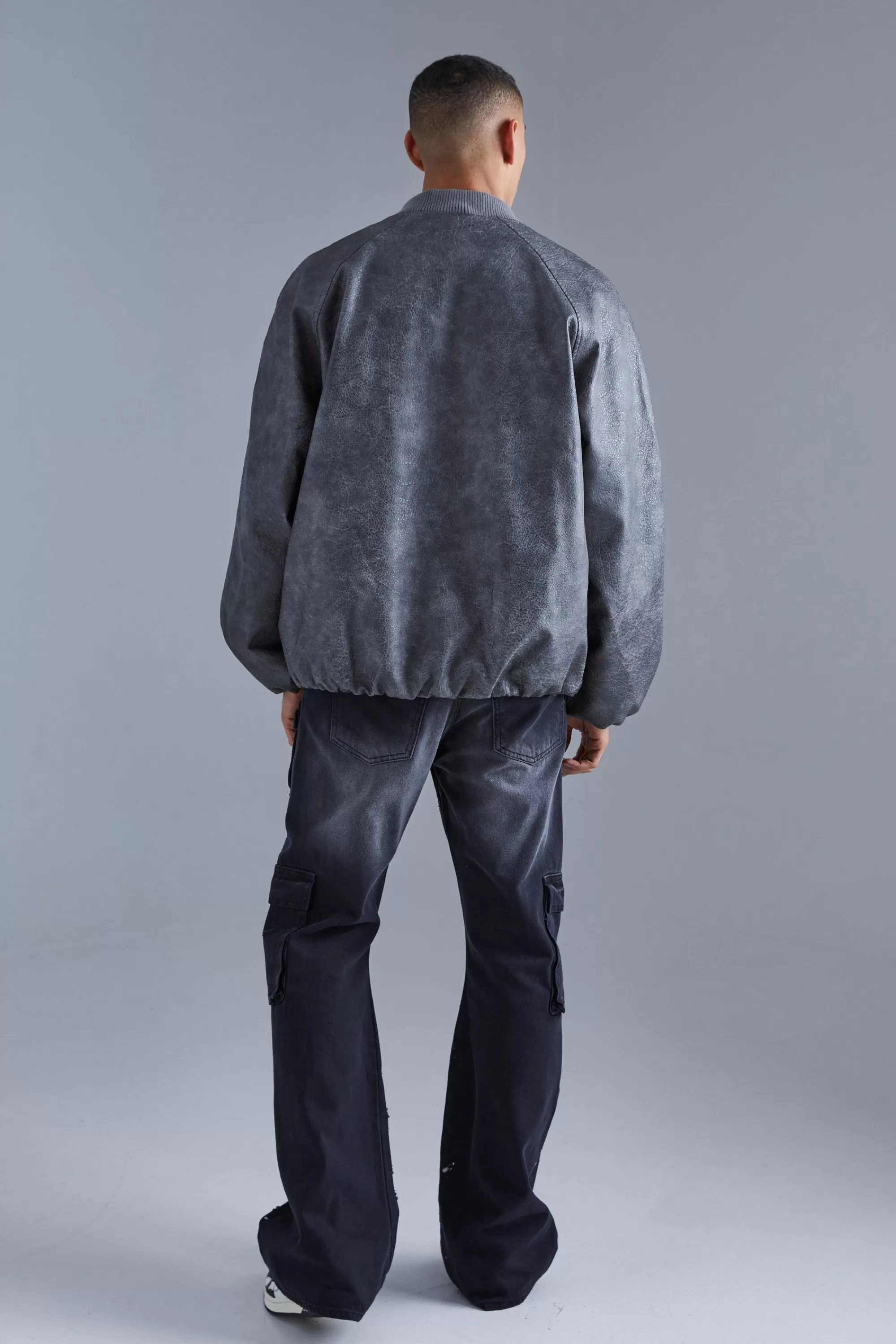 boohooMAN Oversized Vintage Cracked Pu Raglan Bomber | UK