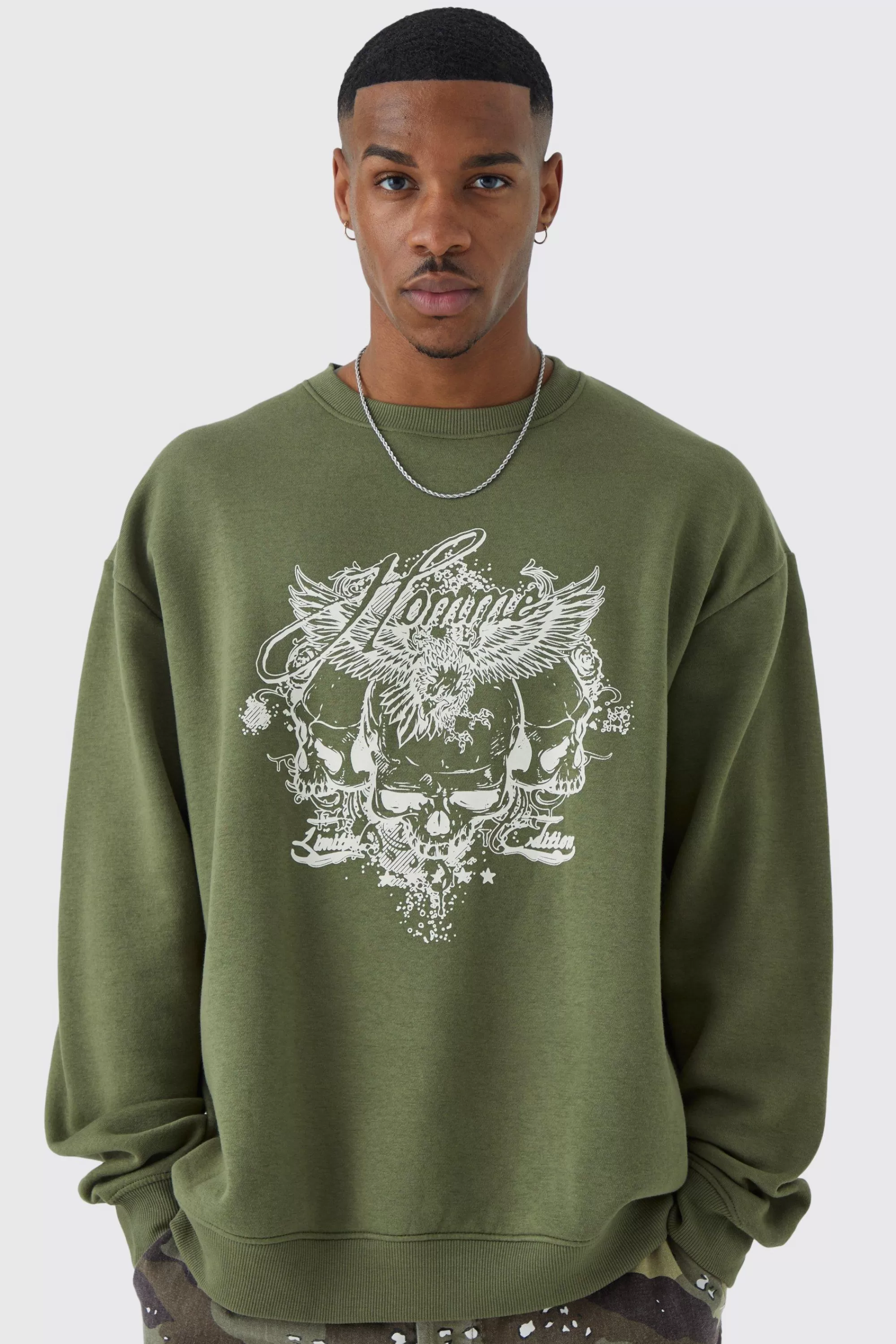 boohooMAN Oversized Vintage Skull Graphic Sweatshirt | UK