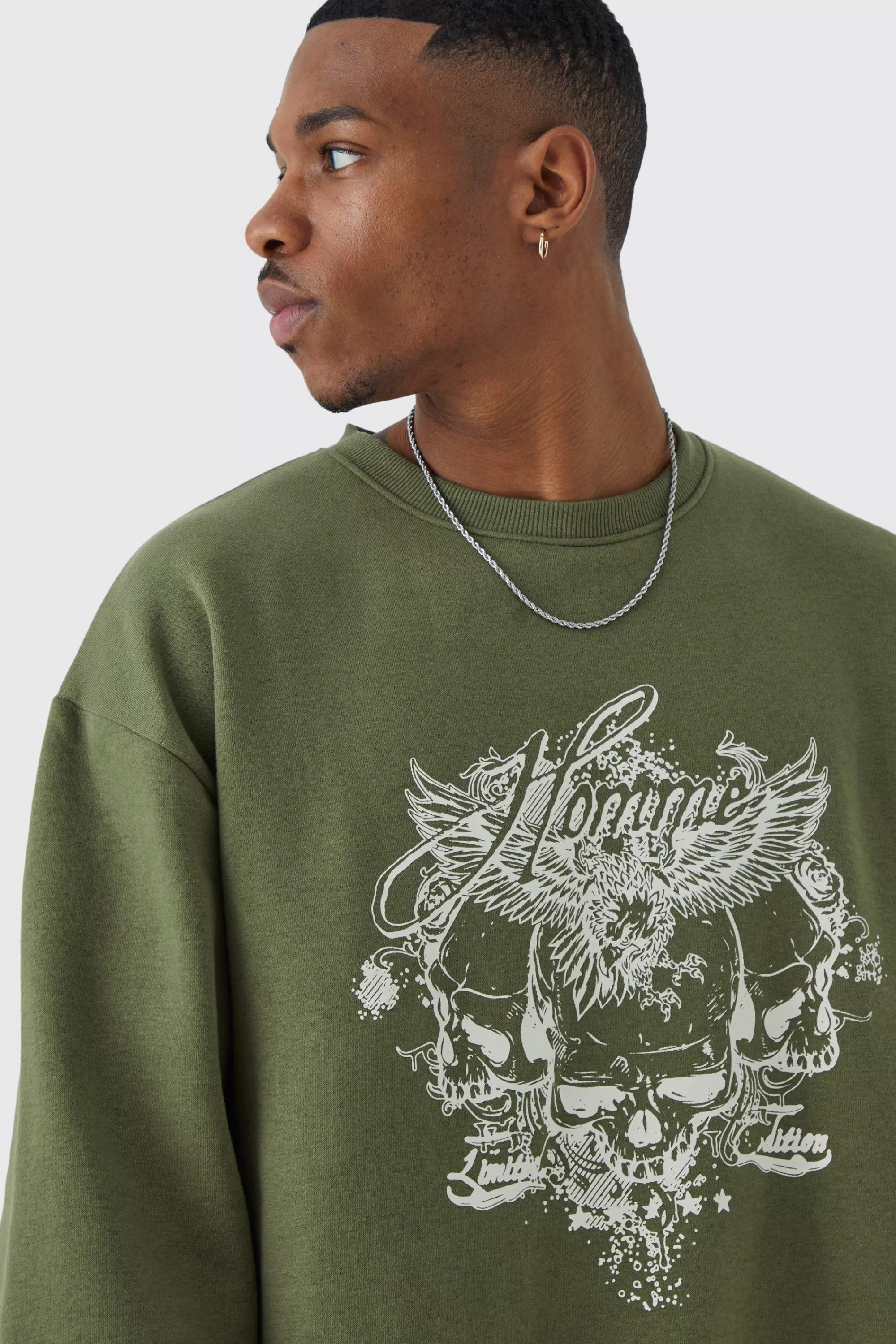 boohooMAN Oversized Vintage Skull Graphic Sweatshirt | UK