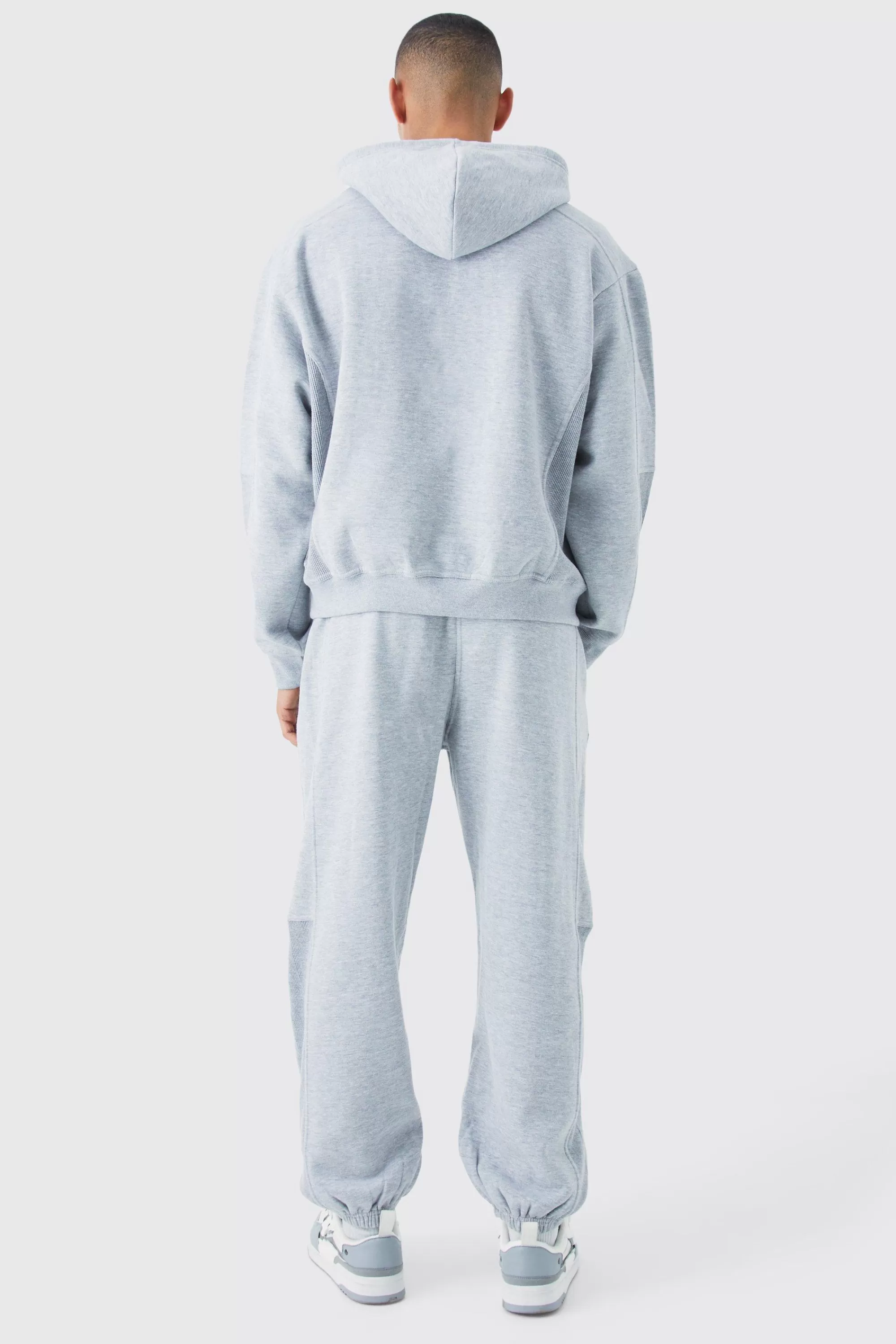 boohooMAN Oversized Waffle Panel Hooded Tracksuit | UK