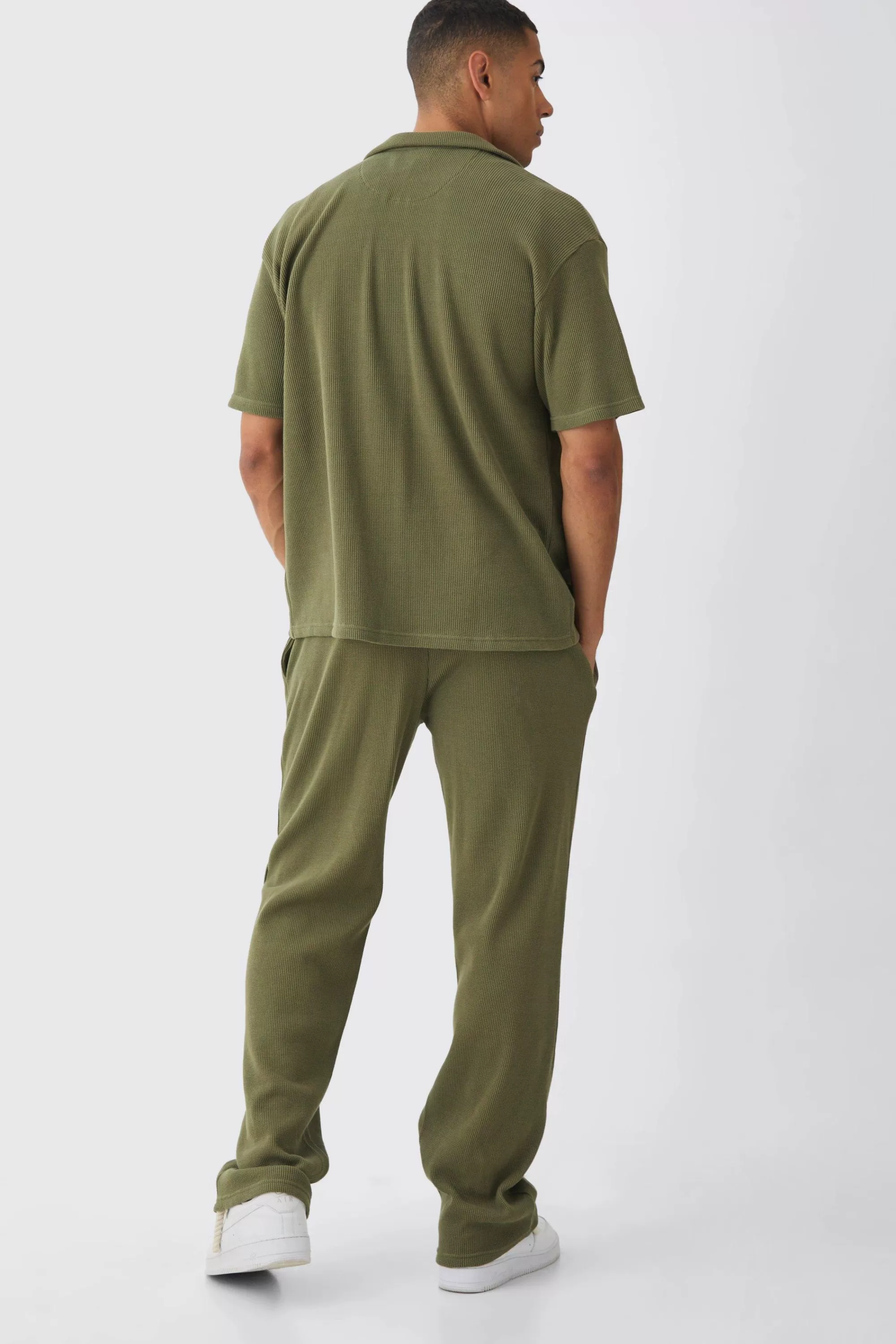 boohooMAN Oversized Waffle Shirt & Relaxed Jogger Set | UK