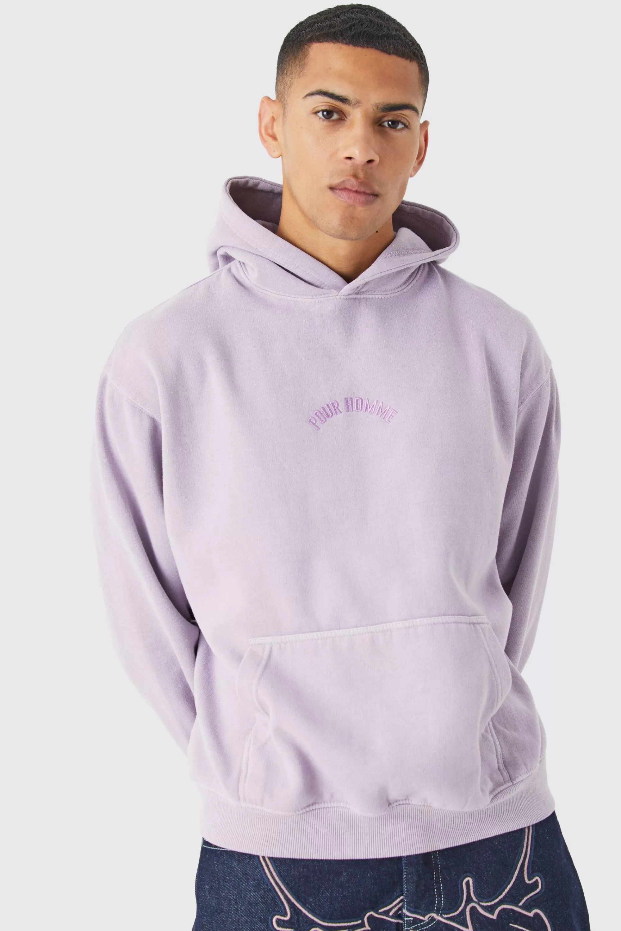 boohooMAN Oversized Washed Embroidered Hoodie | UK