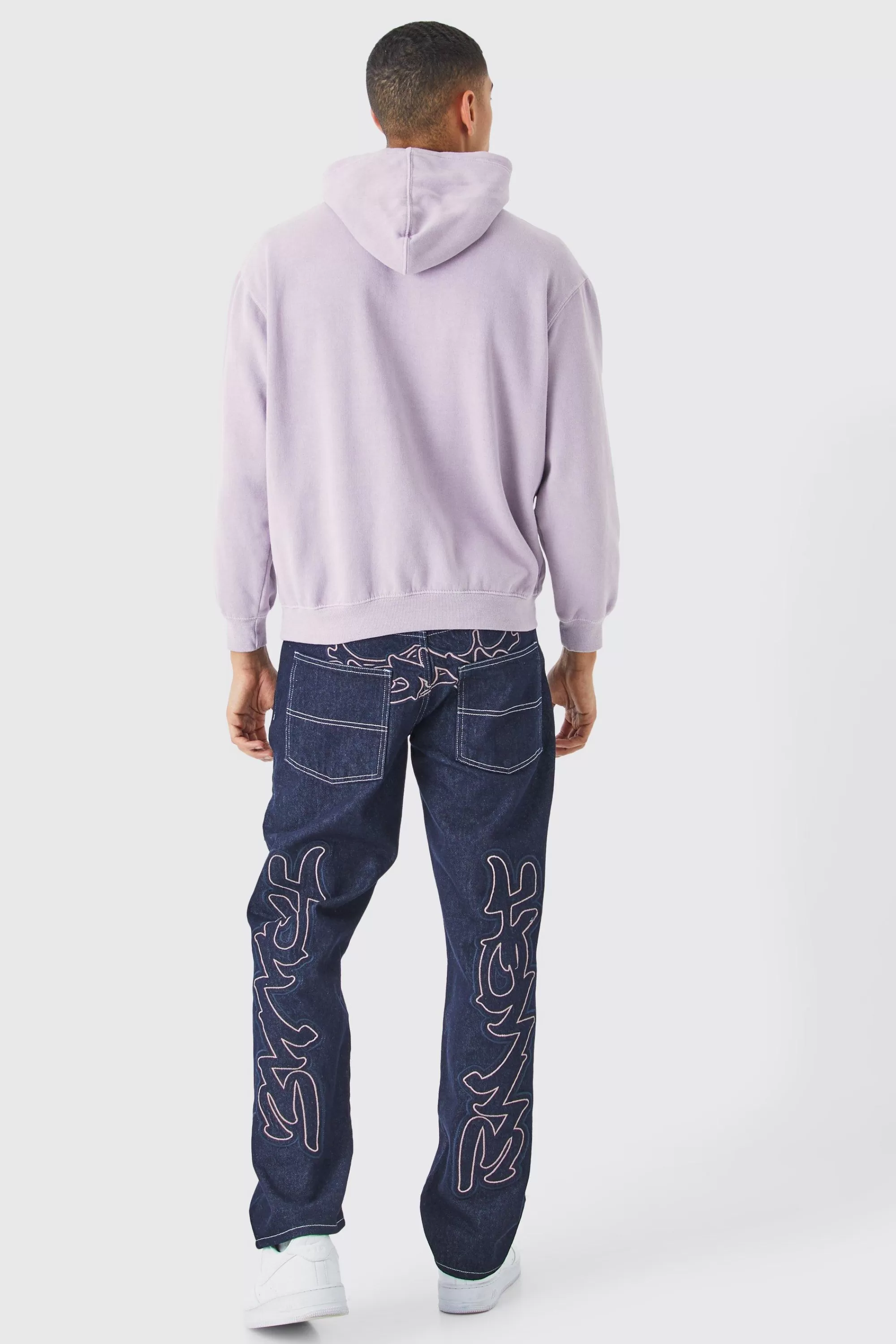 boohooMAN Oversized Washed Embroidered Hoodie | UK