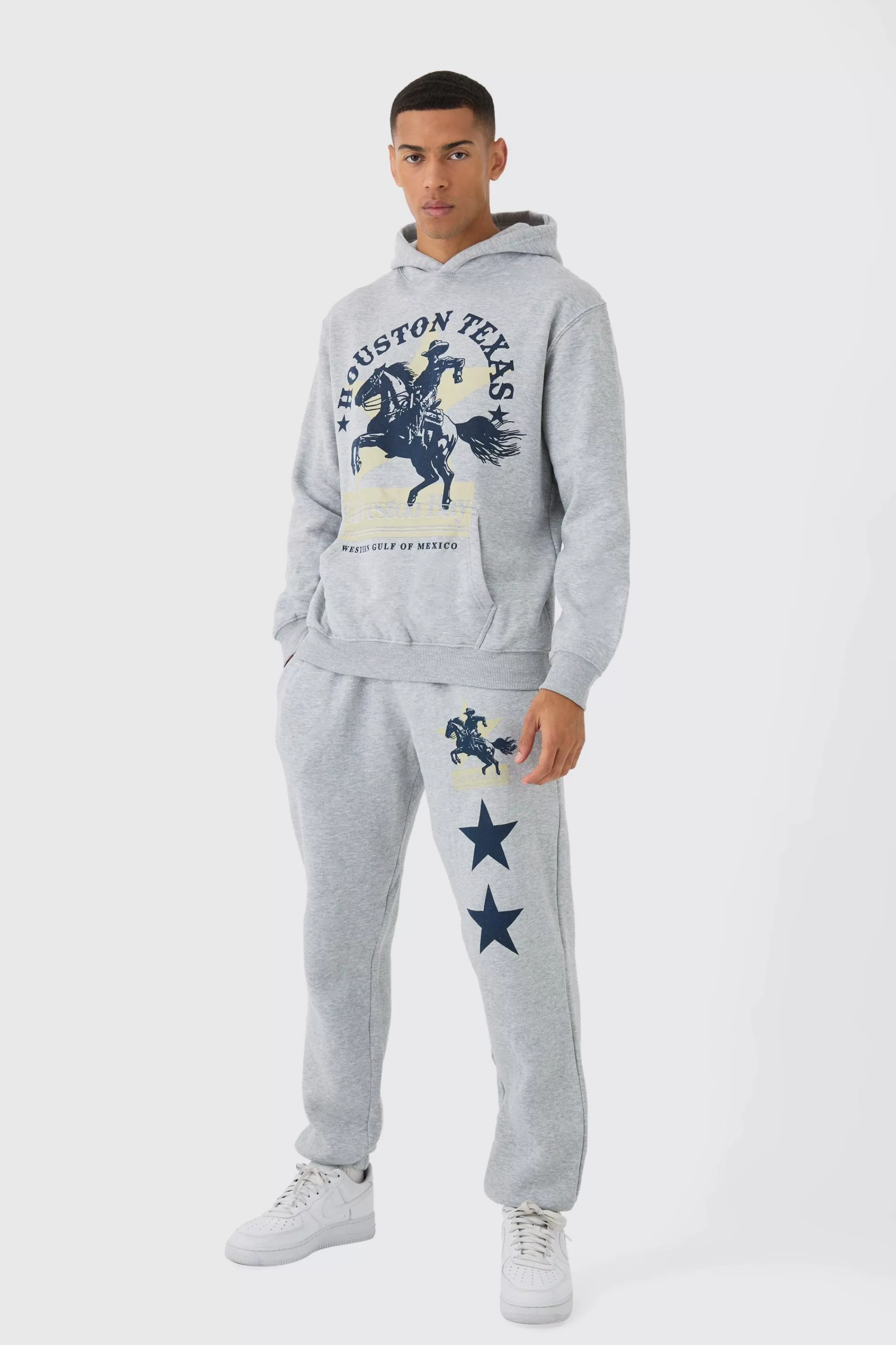 boohooMAN Oversized Western Print Washed Tracksuit | UK