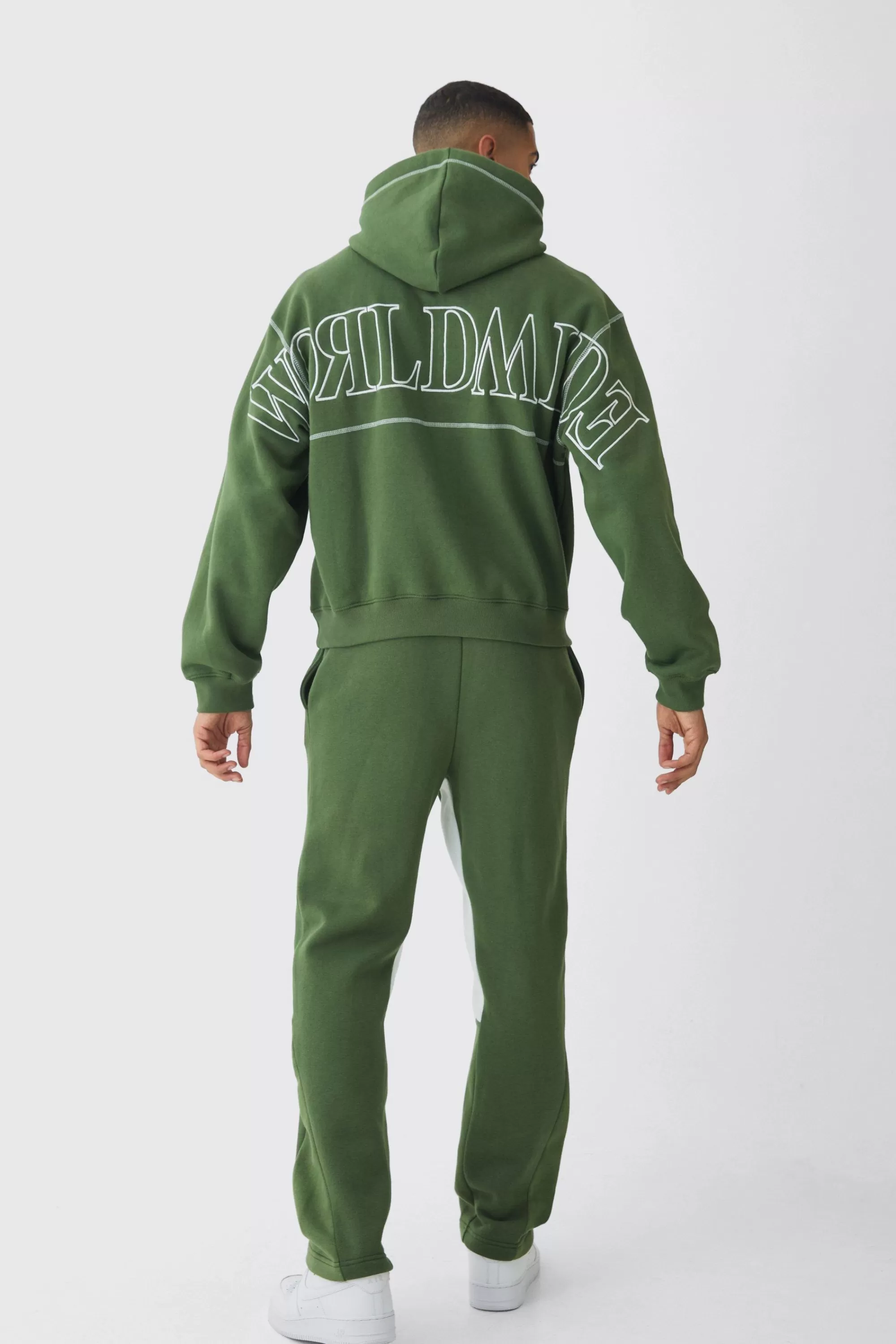 boohooMAN Oversized Worldwide Contrast Stitch Gusset Tracksuit | UK