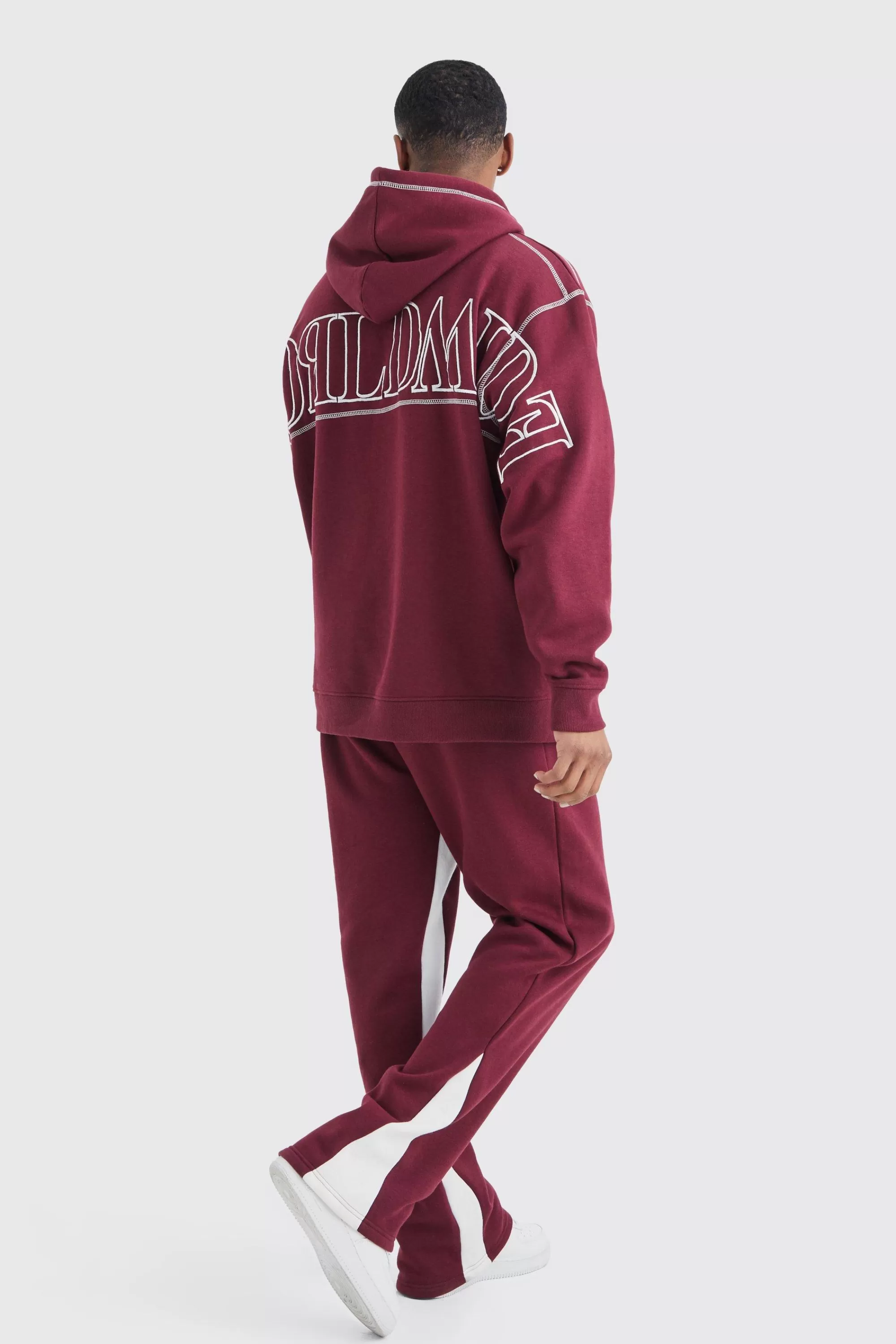 boohooMAN Oversized Worldwide Contrast Stitch Hooded Gusset Tracksuit | UK