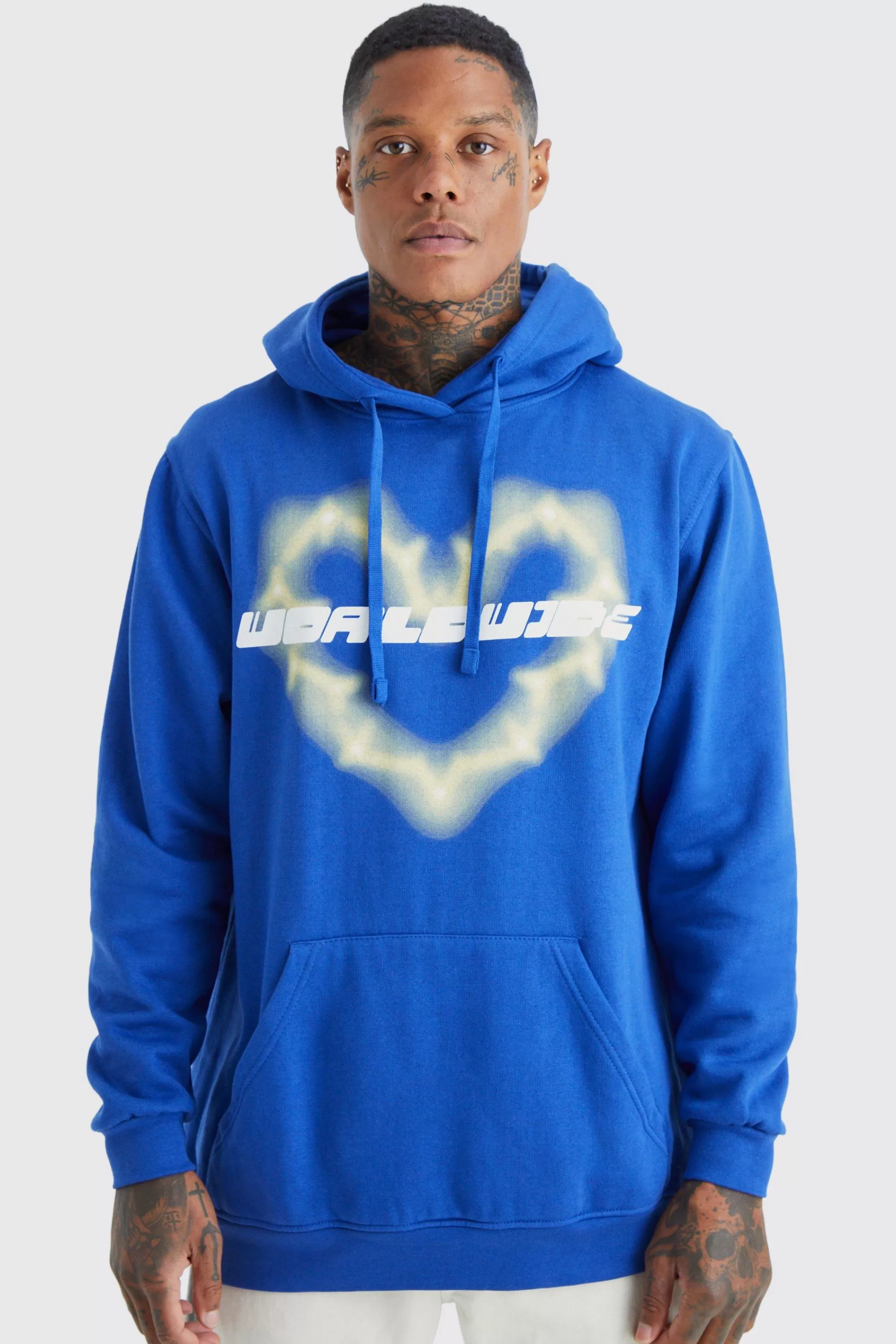 boohooMAN Oversized Worldwide Heart Hoodie | UK