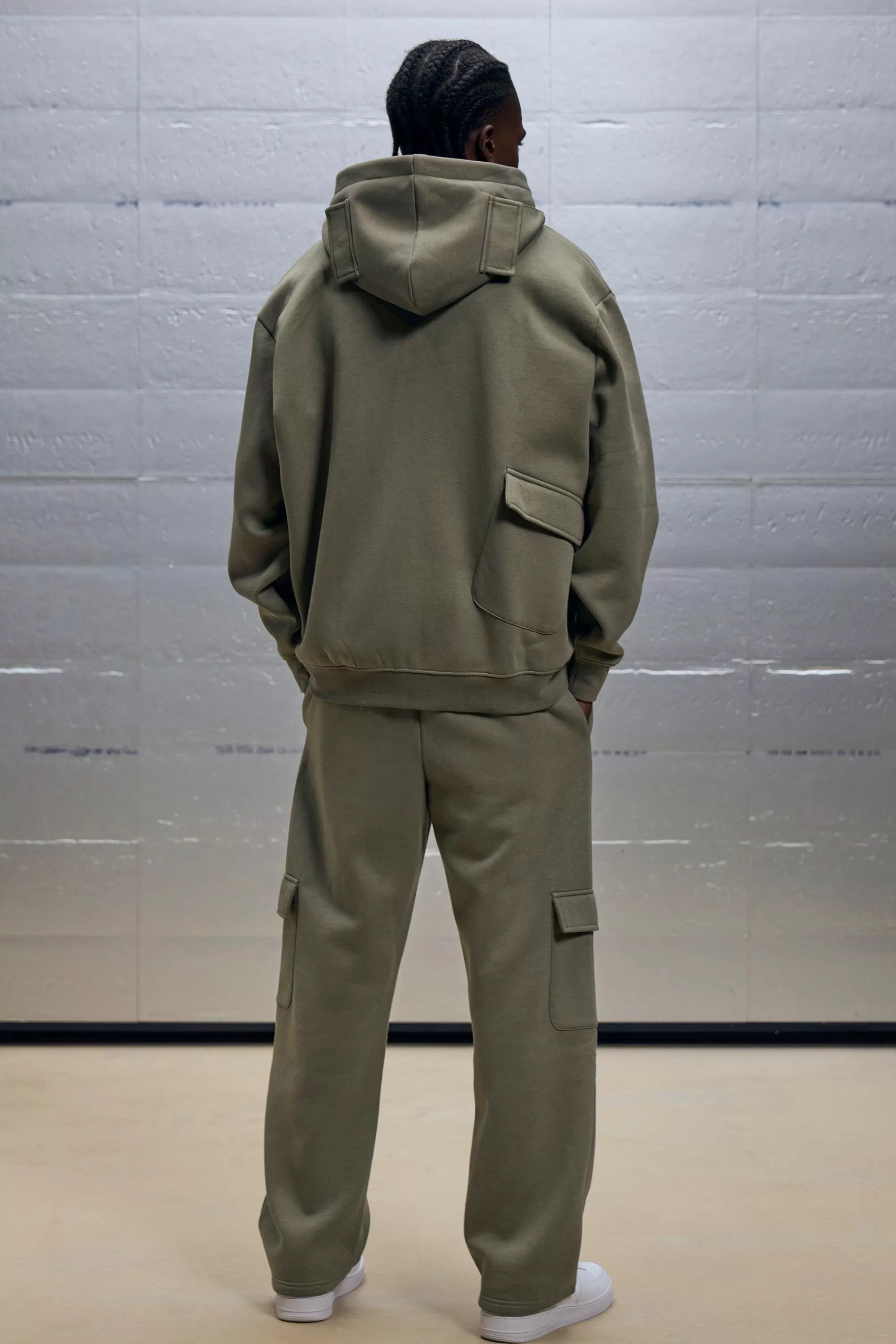 boohooMAN Oversized Zip Through Cargo Pocket Detail Hooded Tracksuit | UK