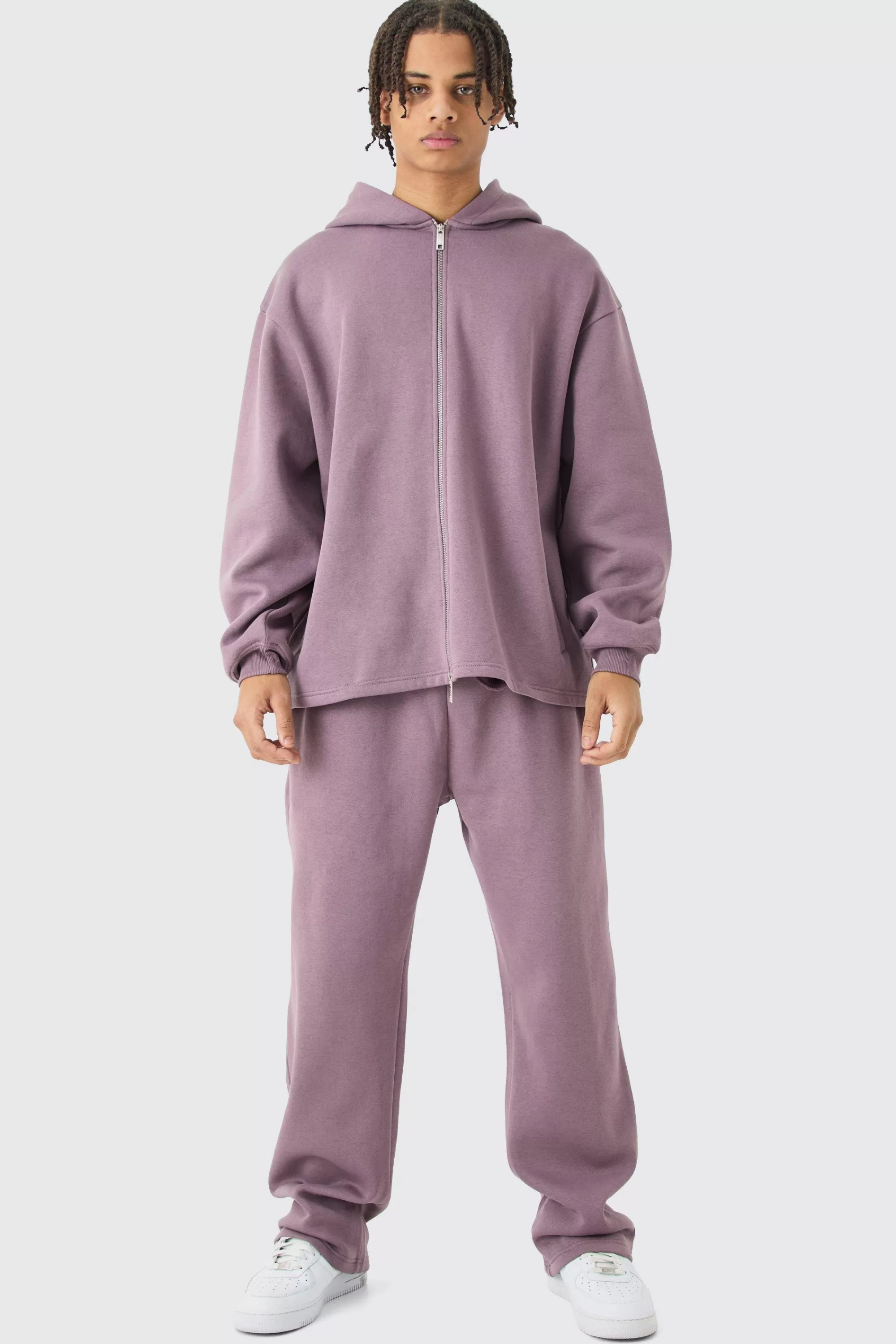 boohooMAN Oversized Zip Through Open Hem Applique Tracksuit | UK