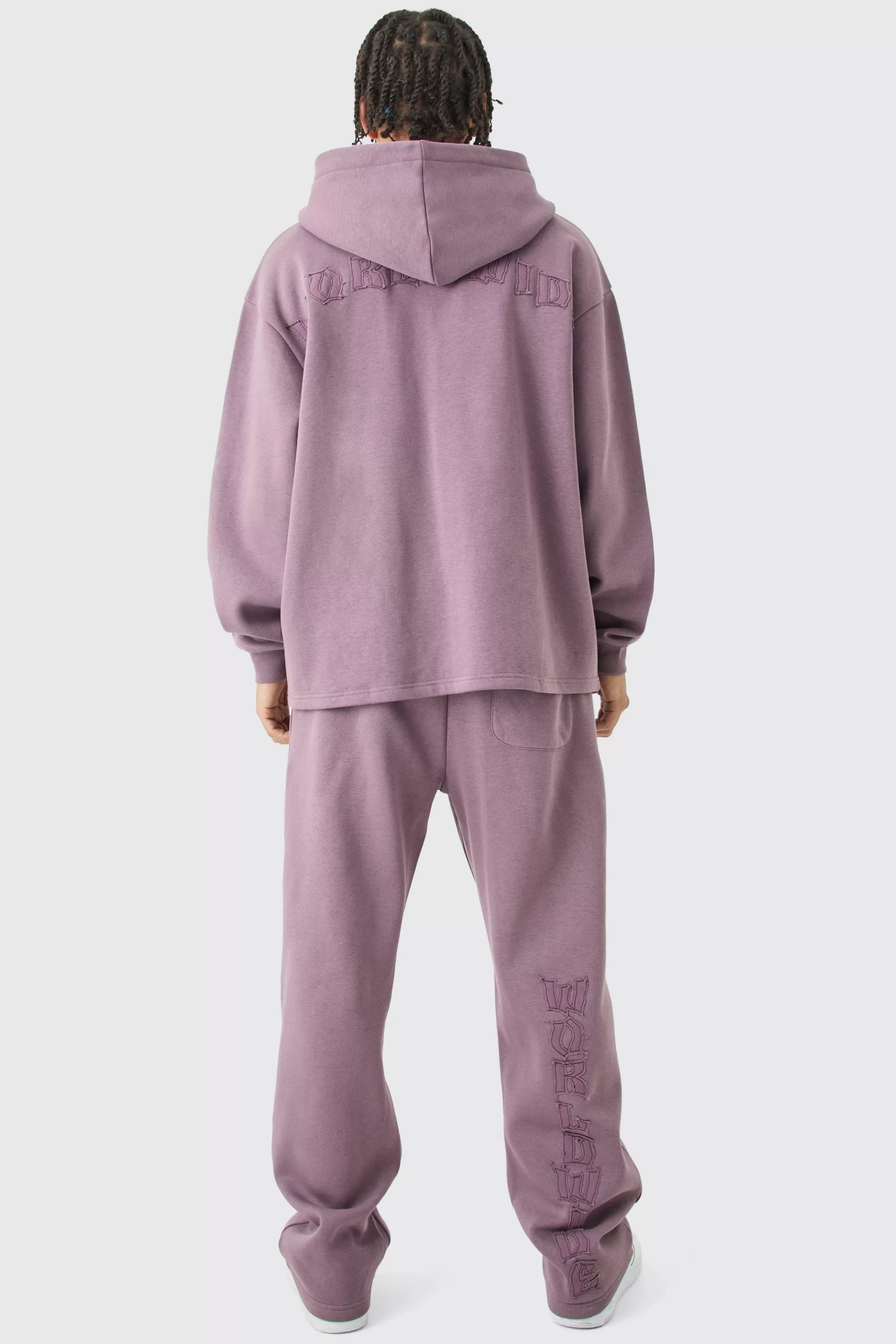 boohooMAN Oversized Zip Through Open Hem Applique Tracksuit | UK
