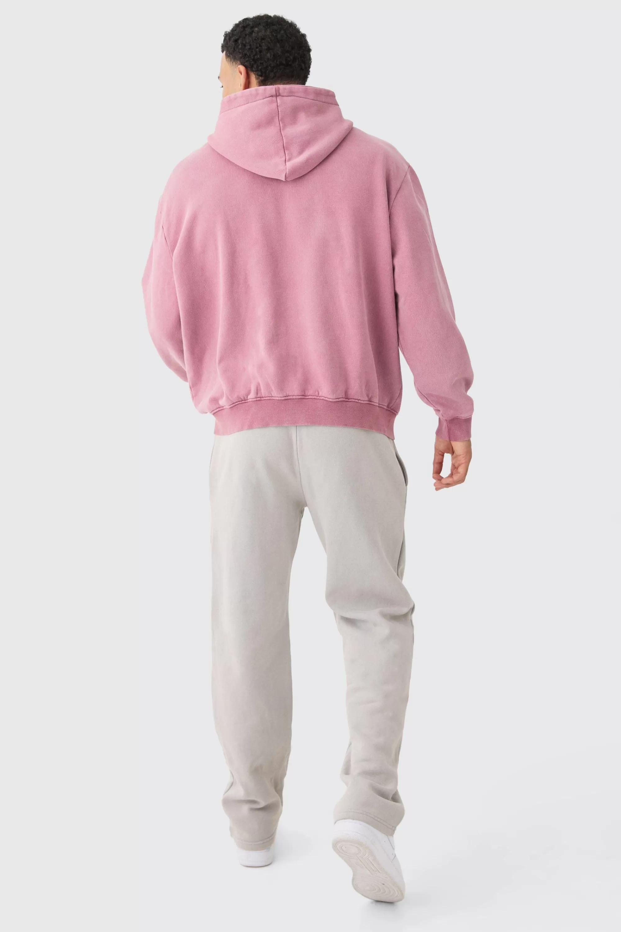 boohooMAN Oversized Zip Thru Funnel Neck Acid Wash Applique Hoodie | UK
