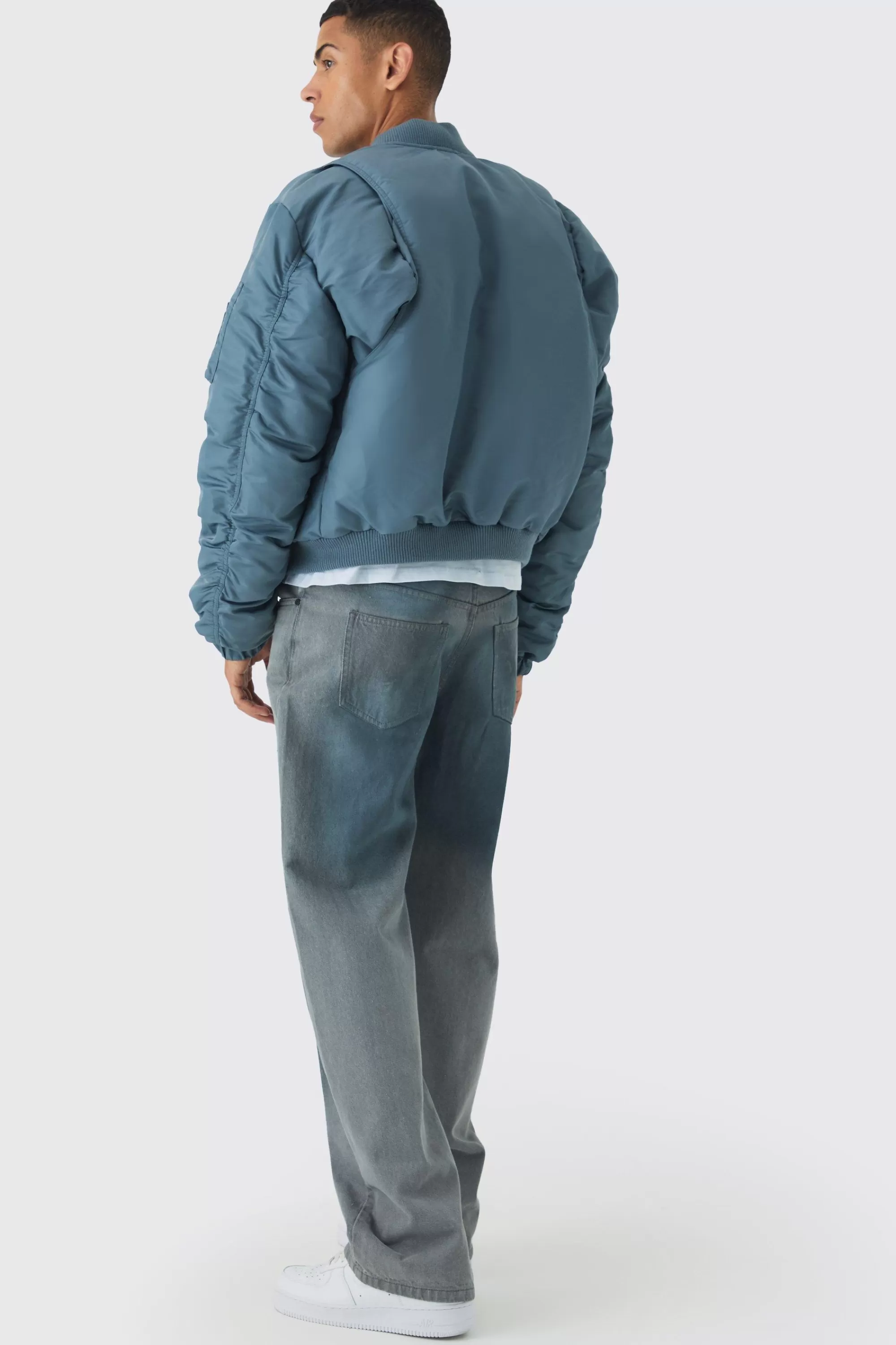 boohooMAN Padded Nylon Panelled Bomber Jacket In | UK