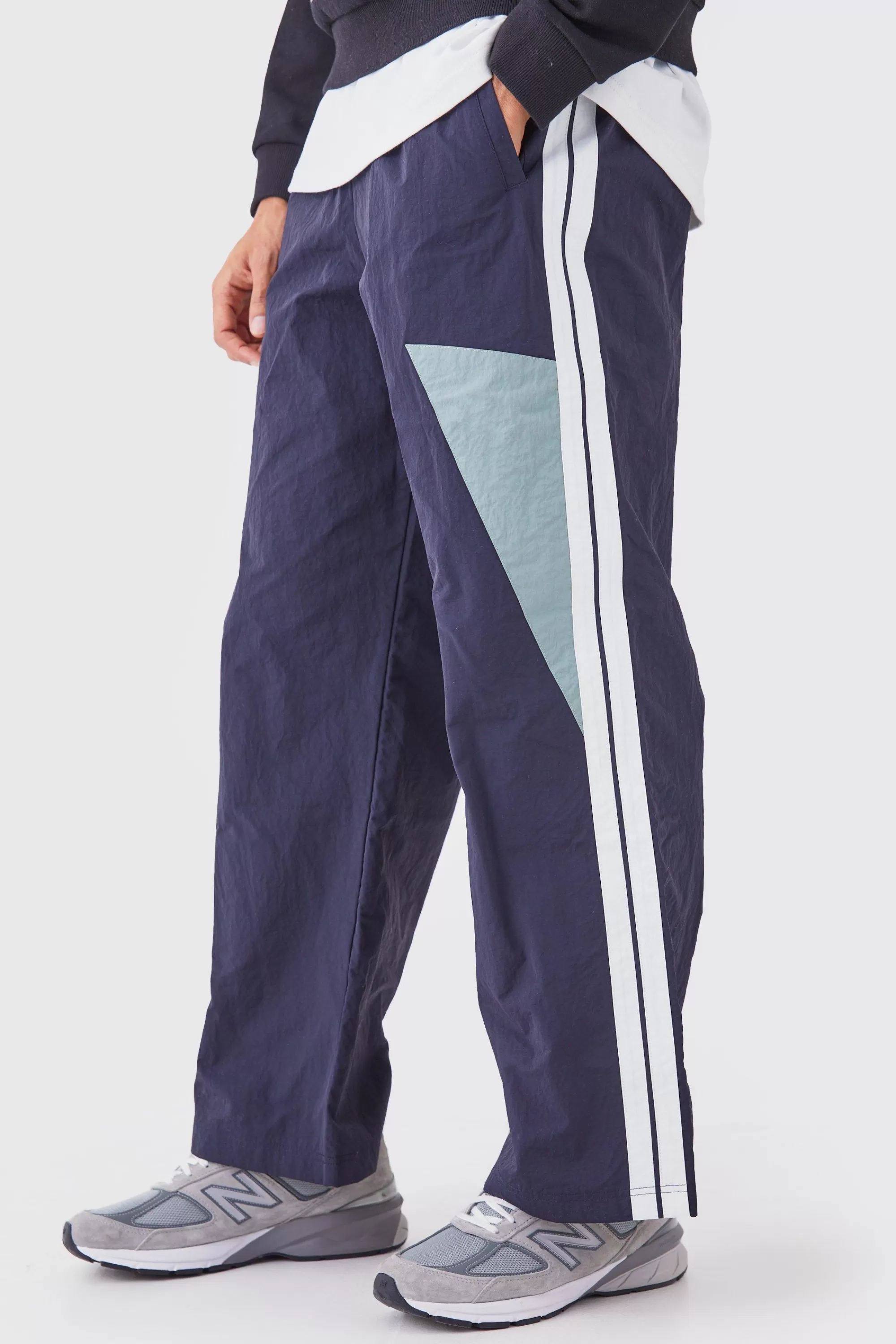 boohooMAN Pannelled Wide Leg Track Pants | UK