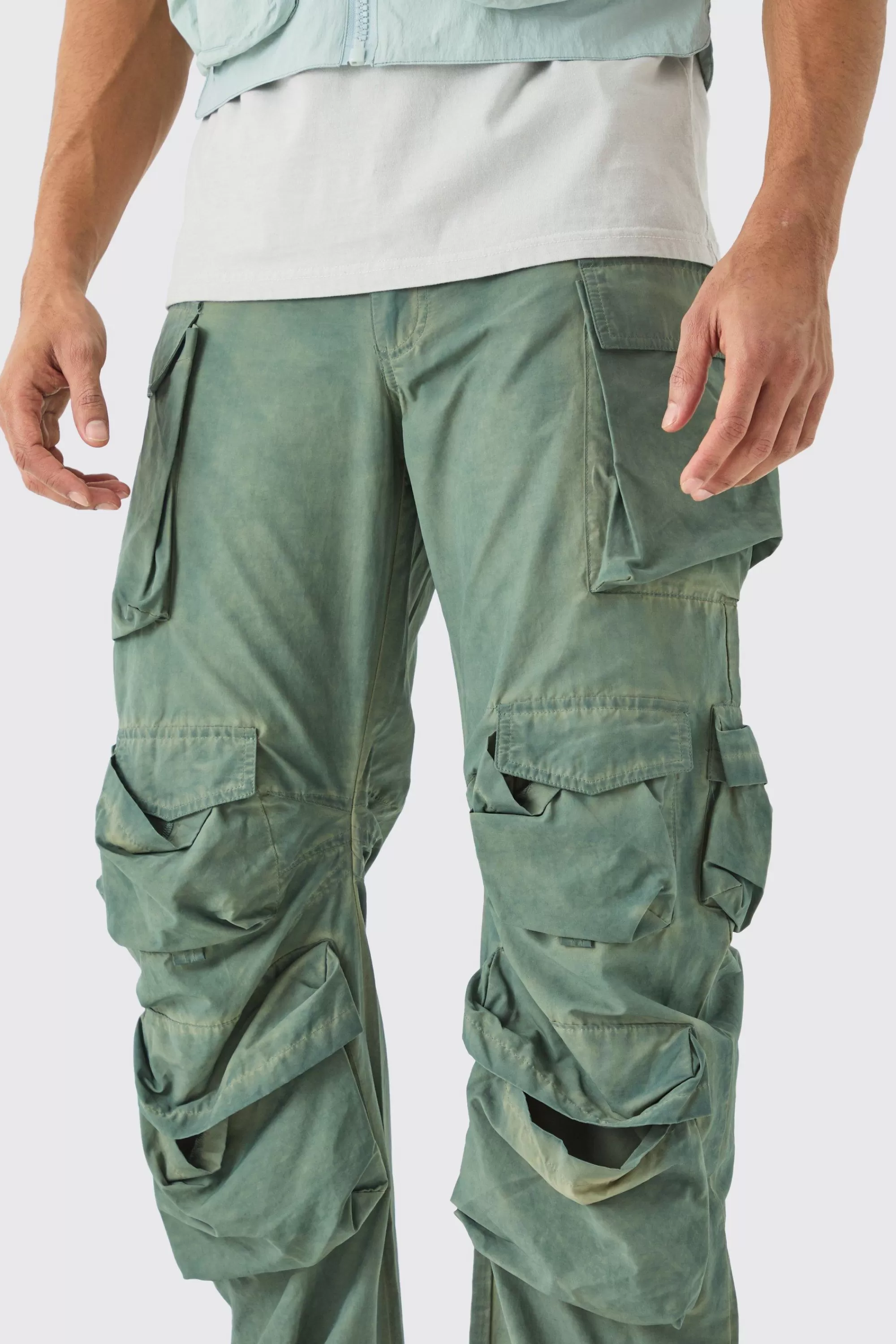 boohooMAN Parachute Multi Pocket Fixed Waist Trouser | UK