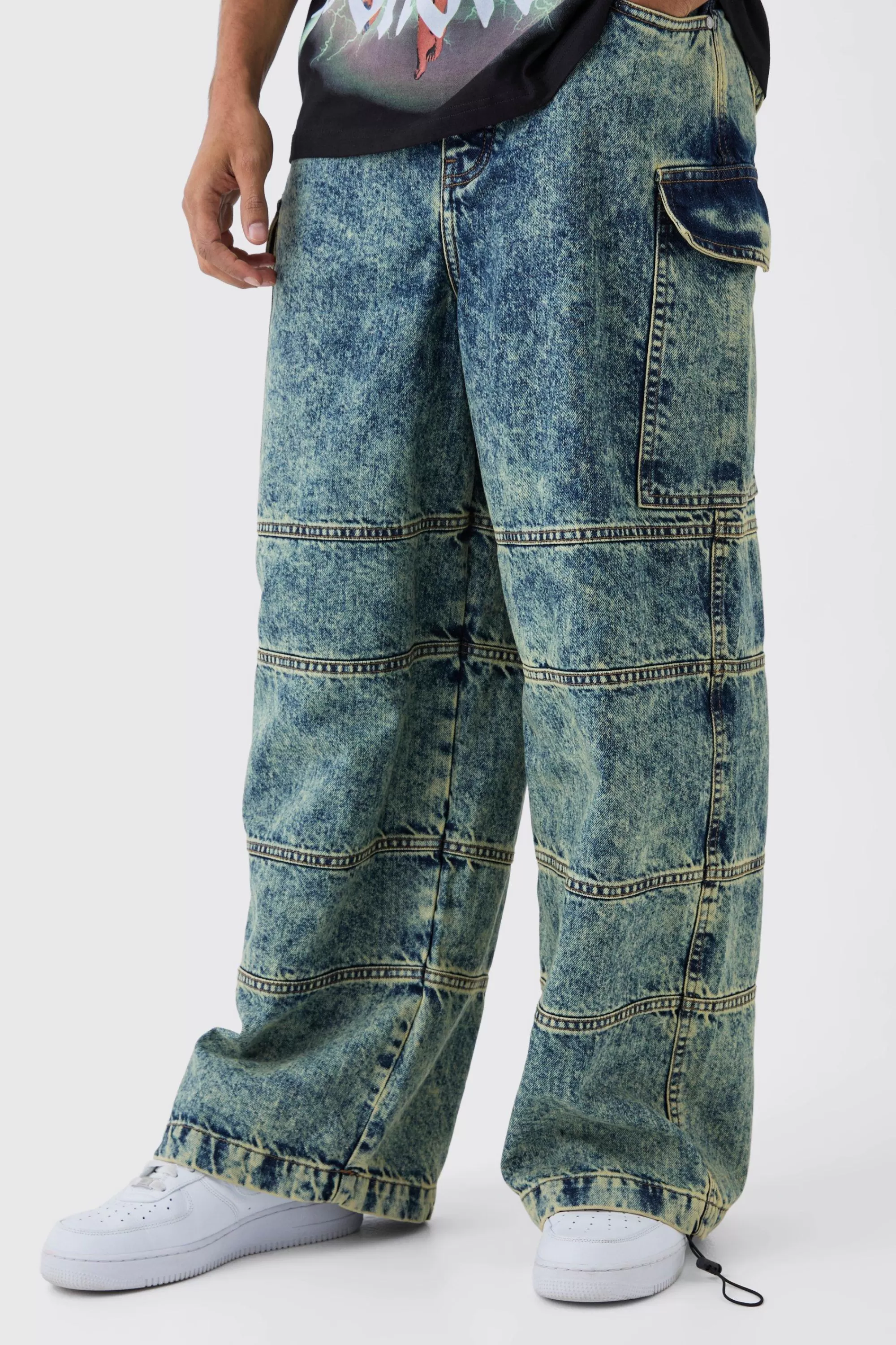 boohooMAN Parachute Rigid Vintage Wash Pocket Detail Jeans | UK