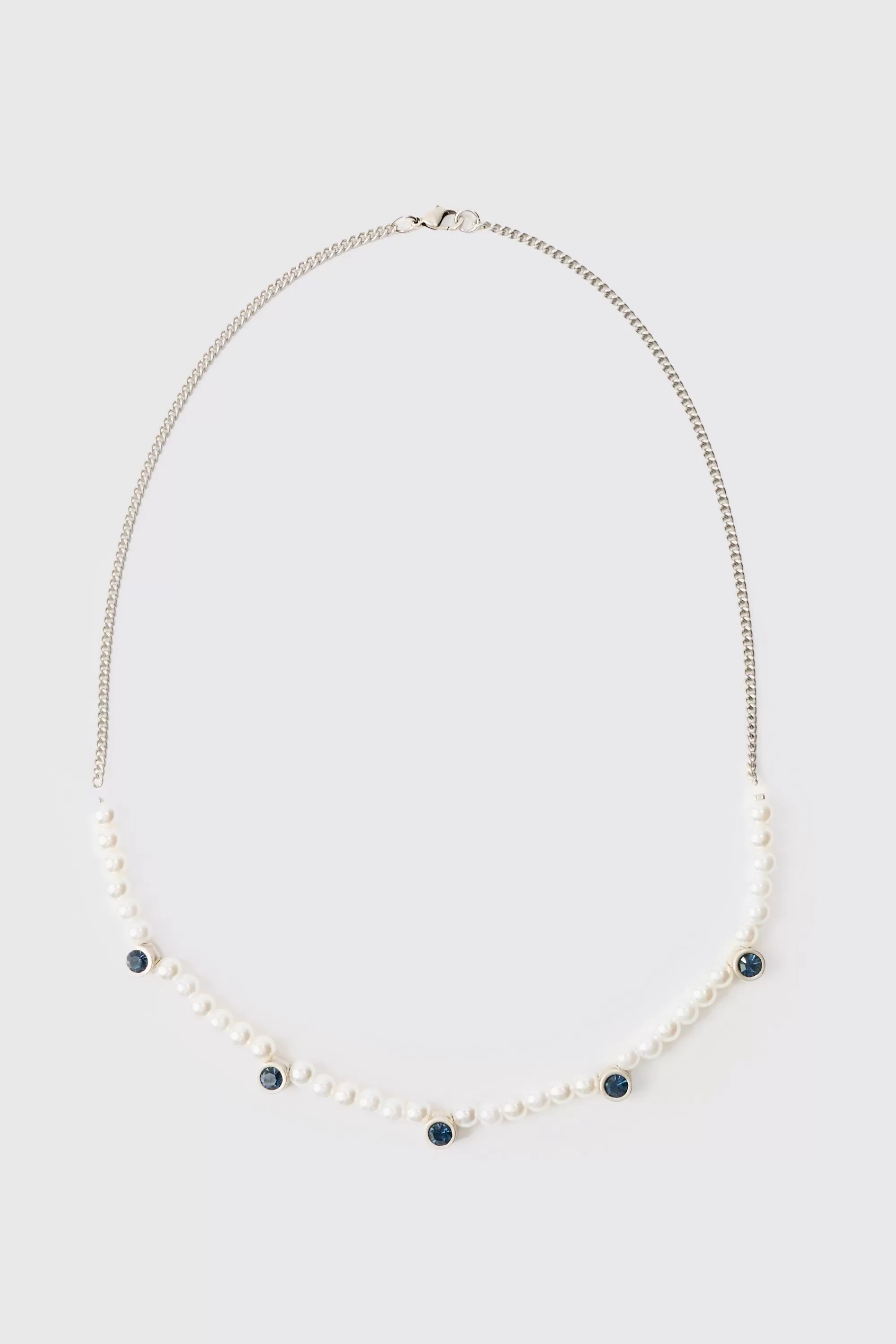 boohooMAN Pearl And Gem Necklace | UK