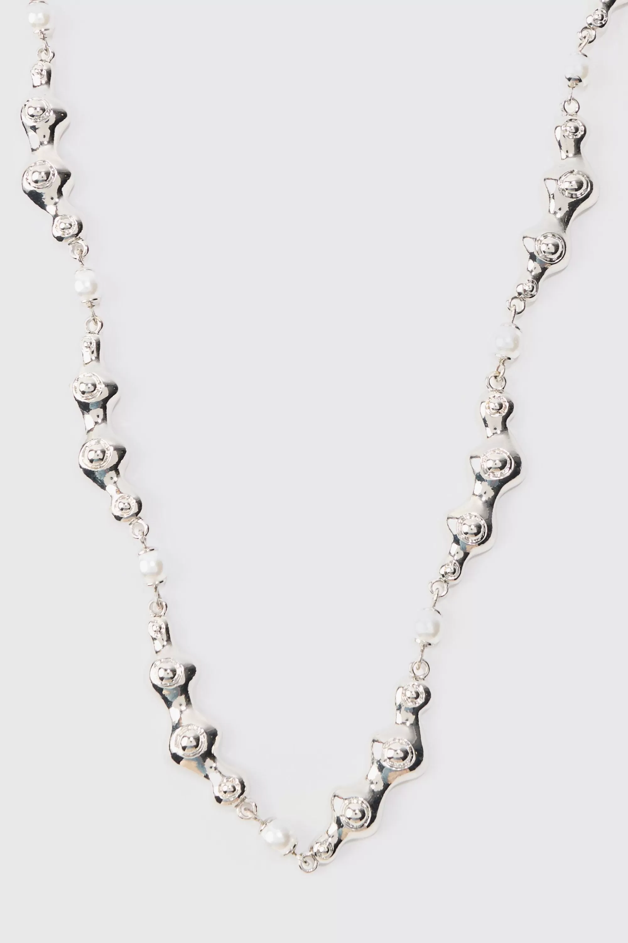 boohooMAN Pearl And Metal Necklace In | UK