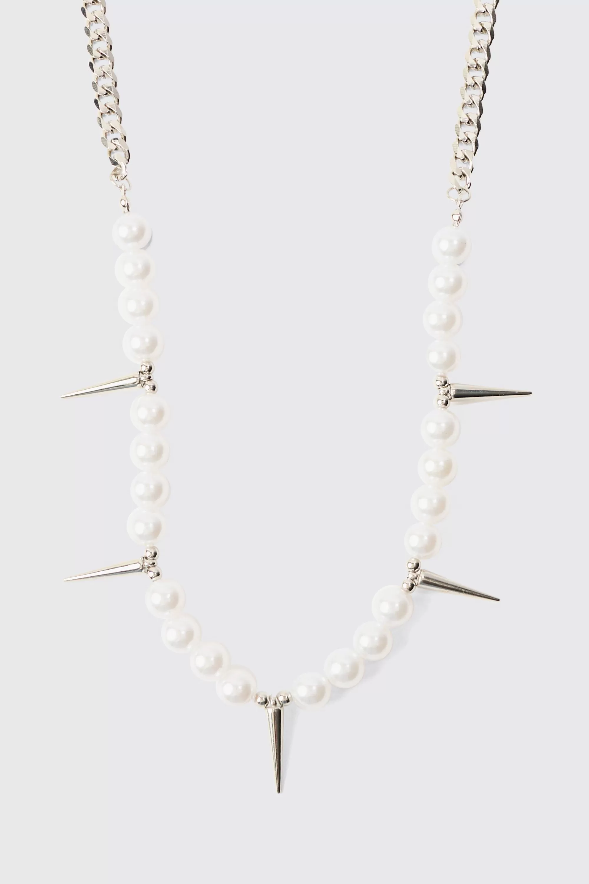 boohooMAN Pearl And Spike Pendant Necklace | UK