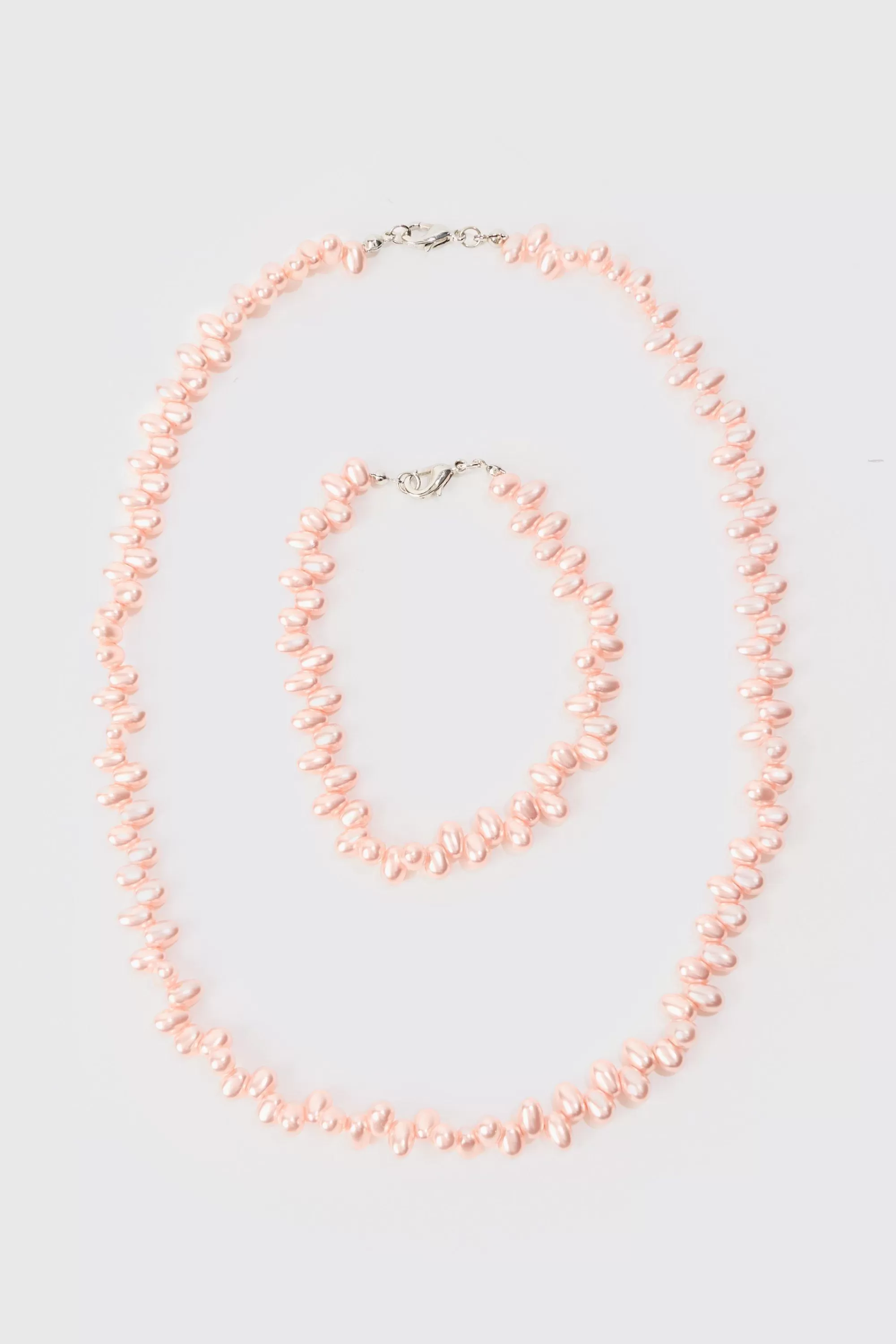 boohooMAN Pearl Bead Necklace & Bracelet Set In | UK