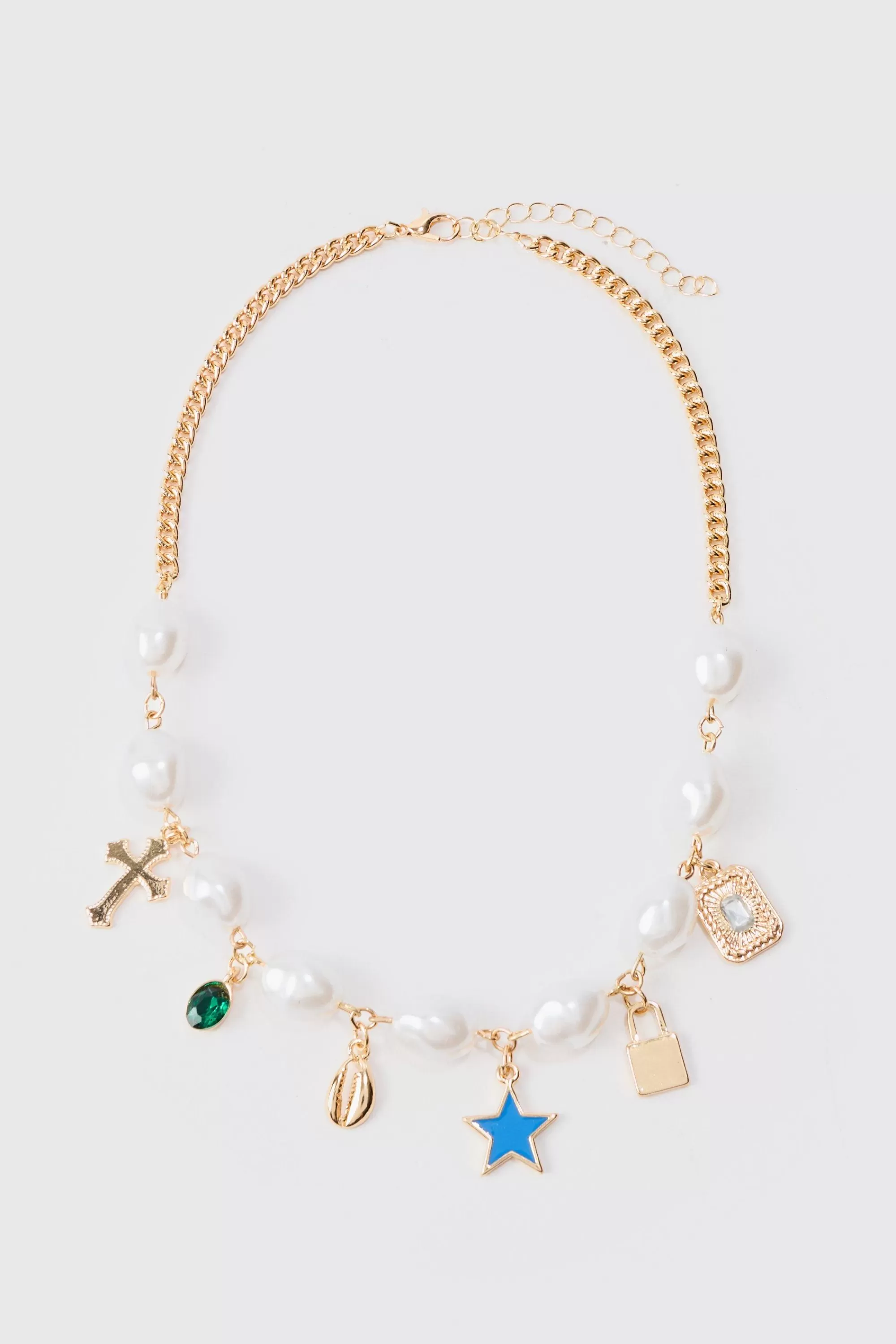 boohooMAN Pearl Chain And Mixed Pendant Necklace In | UK
