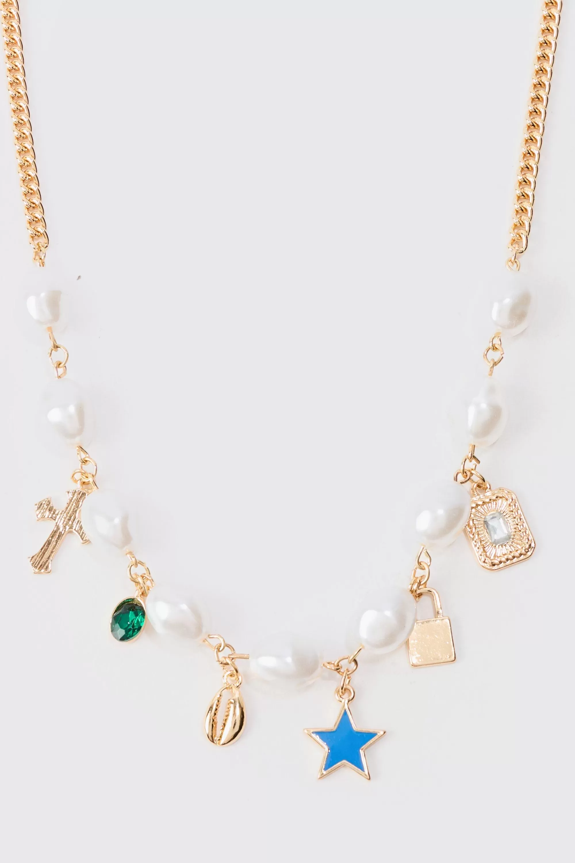 boohooMAN Pearl Chain And Mixed Pendant Necklace In | UK