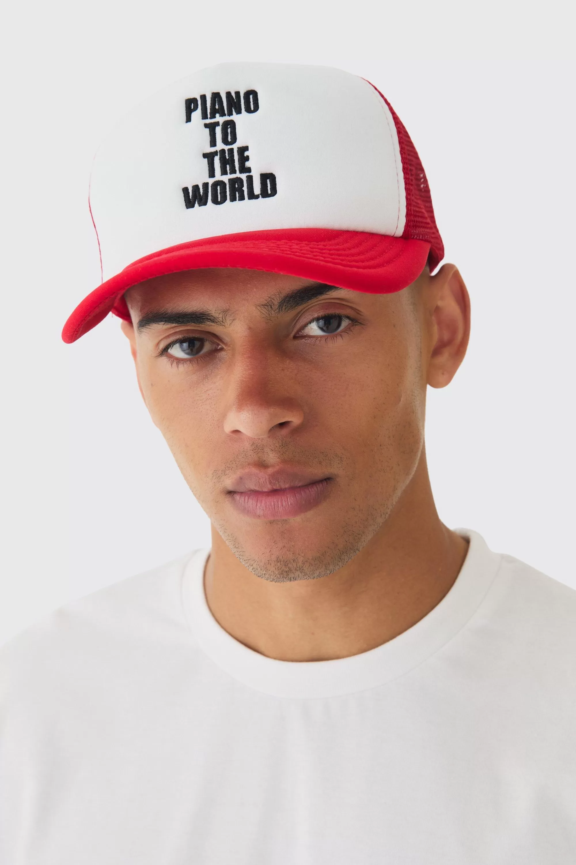 boohooMAN Piano To The World Embroidered Trucker Cap | UK