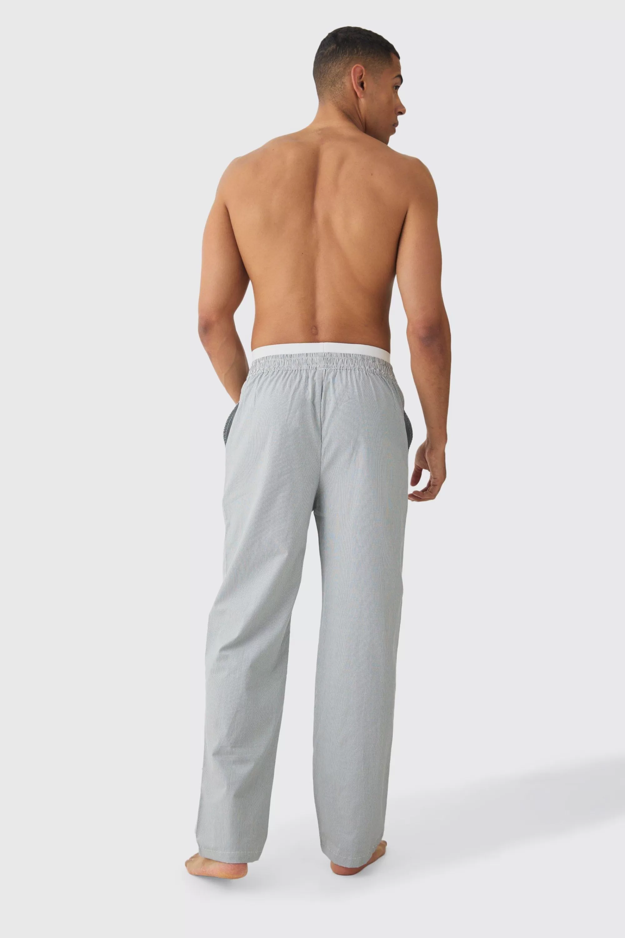 boohooMAN Pinstripe Double Waistband Woven Lounge Bottoms | UK