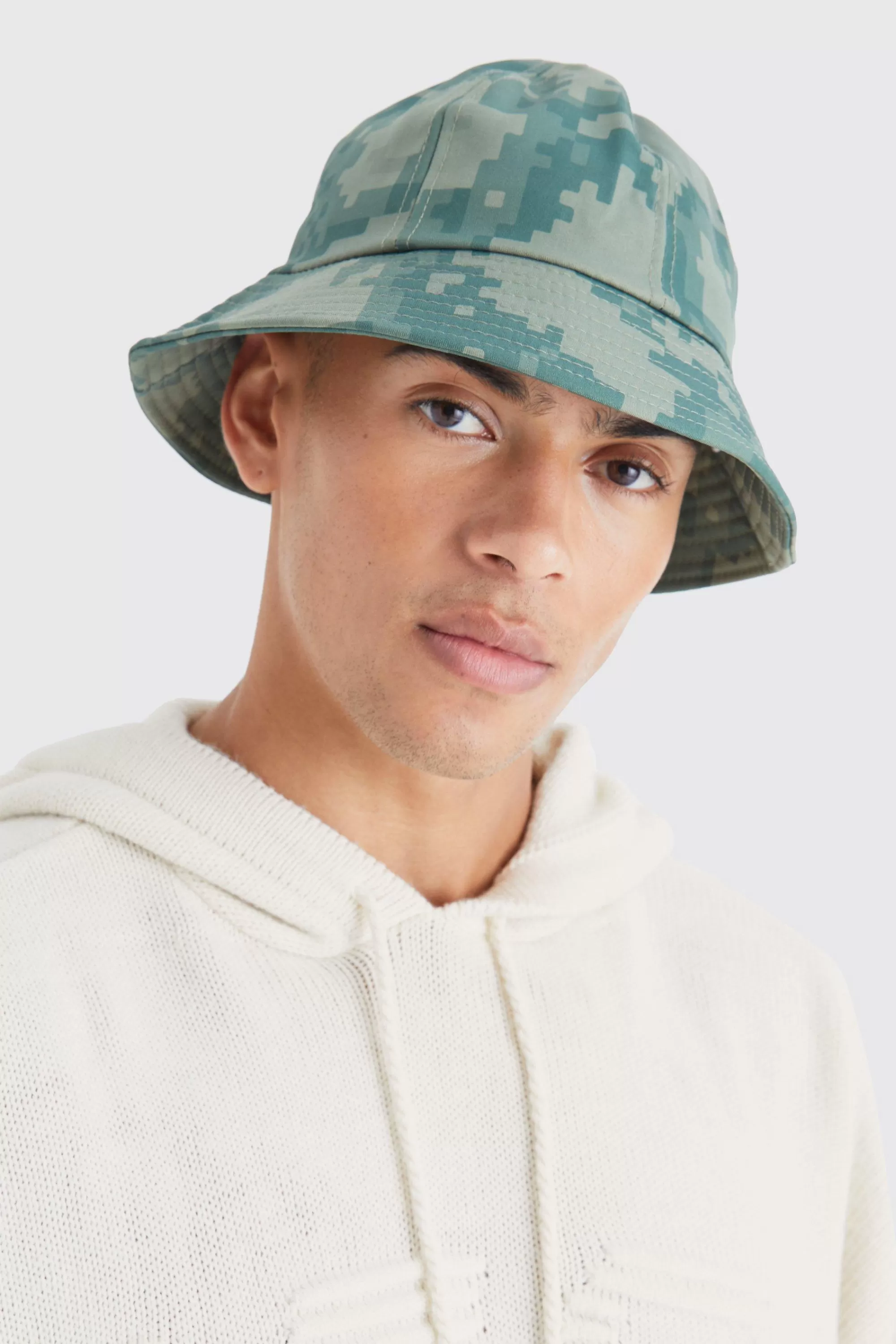 boohooMAN Pixelated Camo Bucket Hat | UK