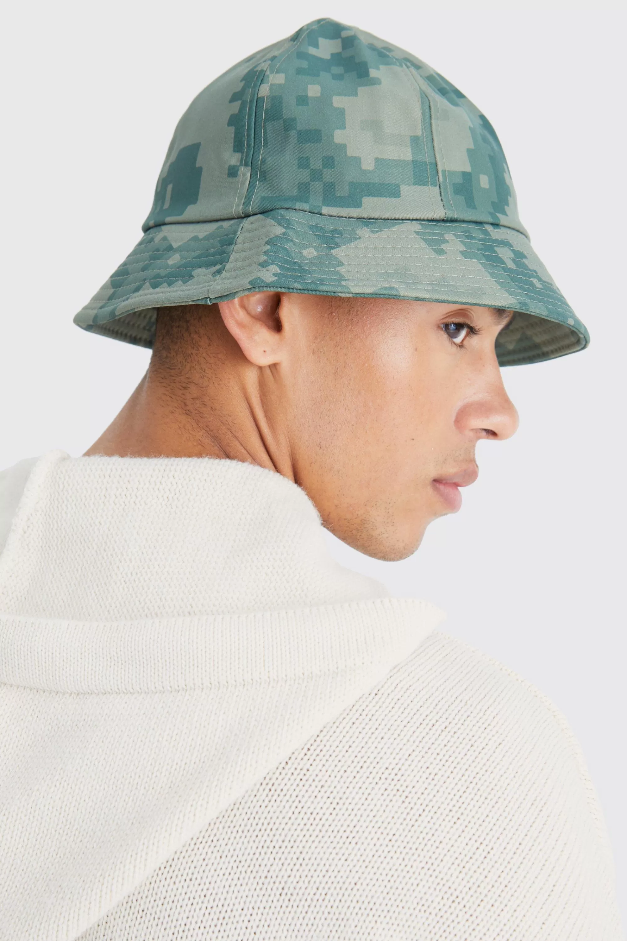 boohooMAN Pixelated Camo Bucket Hat | UK