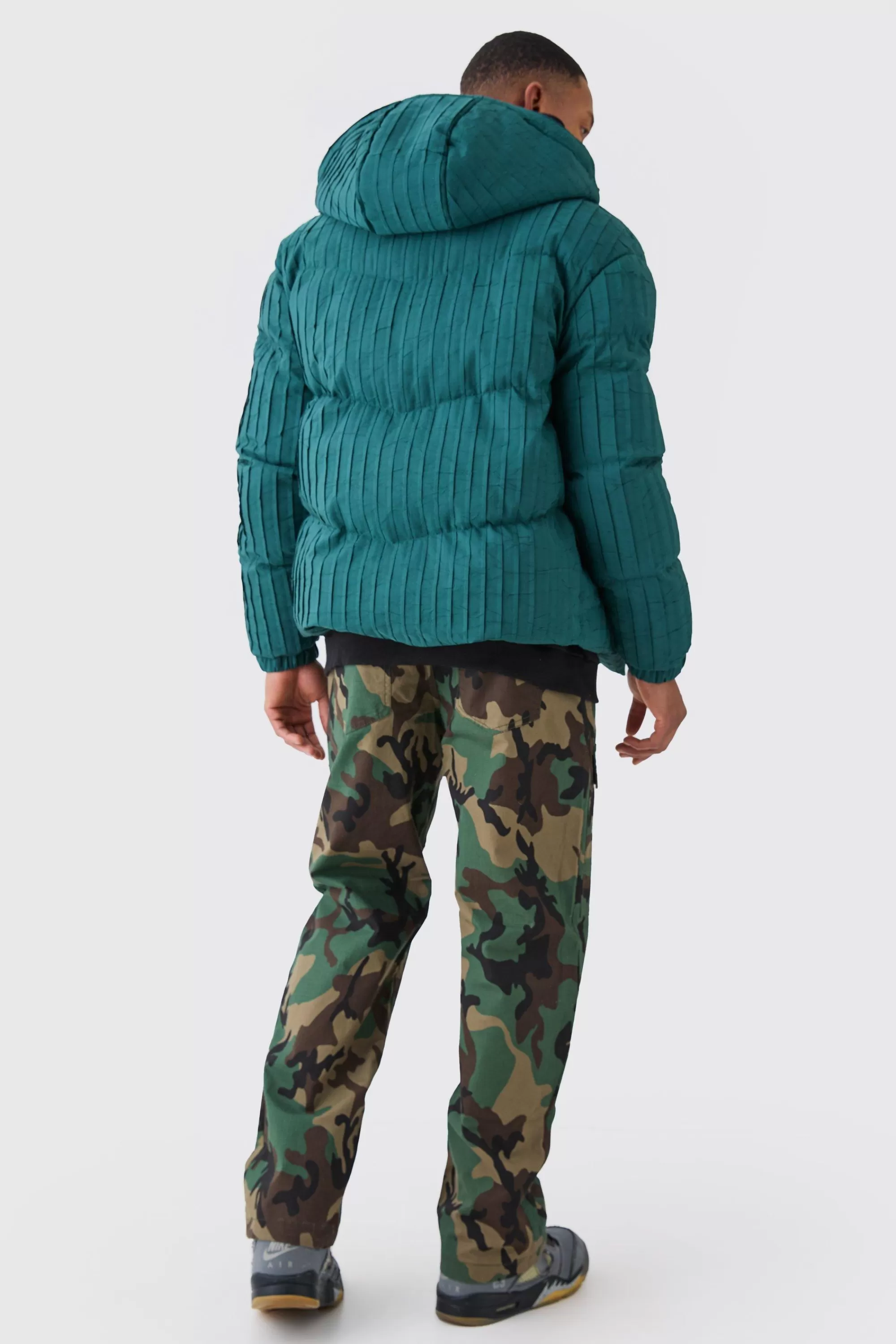 boohooMAN Pleated Puffer With Hood | UK
